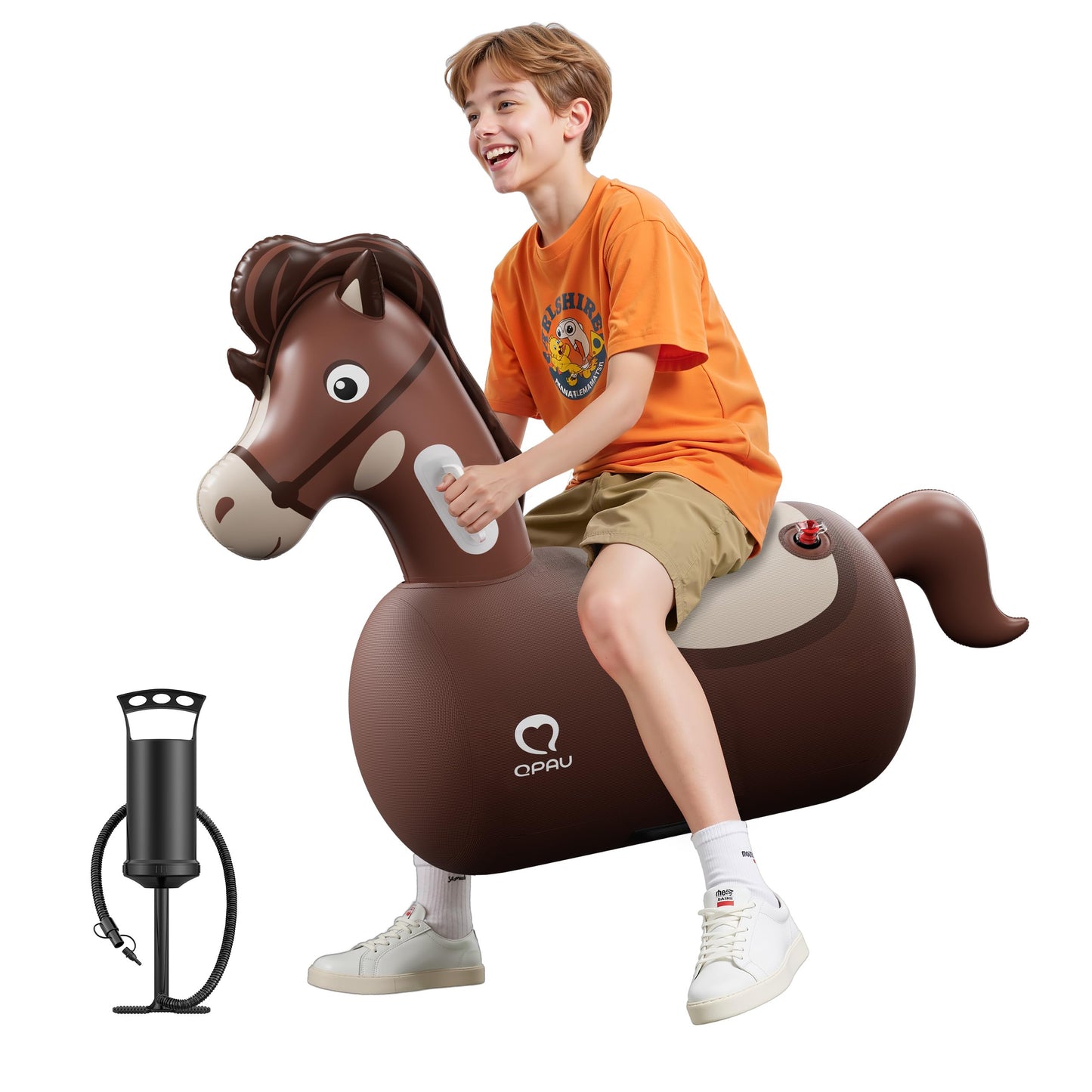 QPAU Inflatable Bouncy Horse Toy – Twin Ride-On with Hand Pump, 220lb Capacity