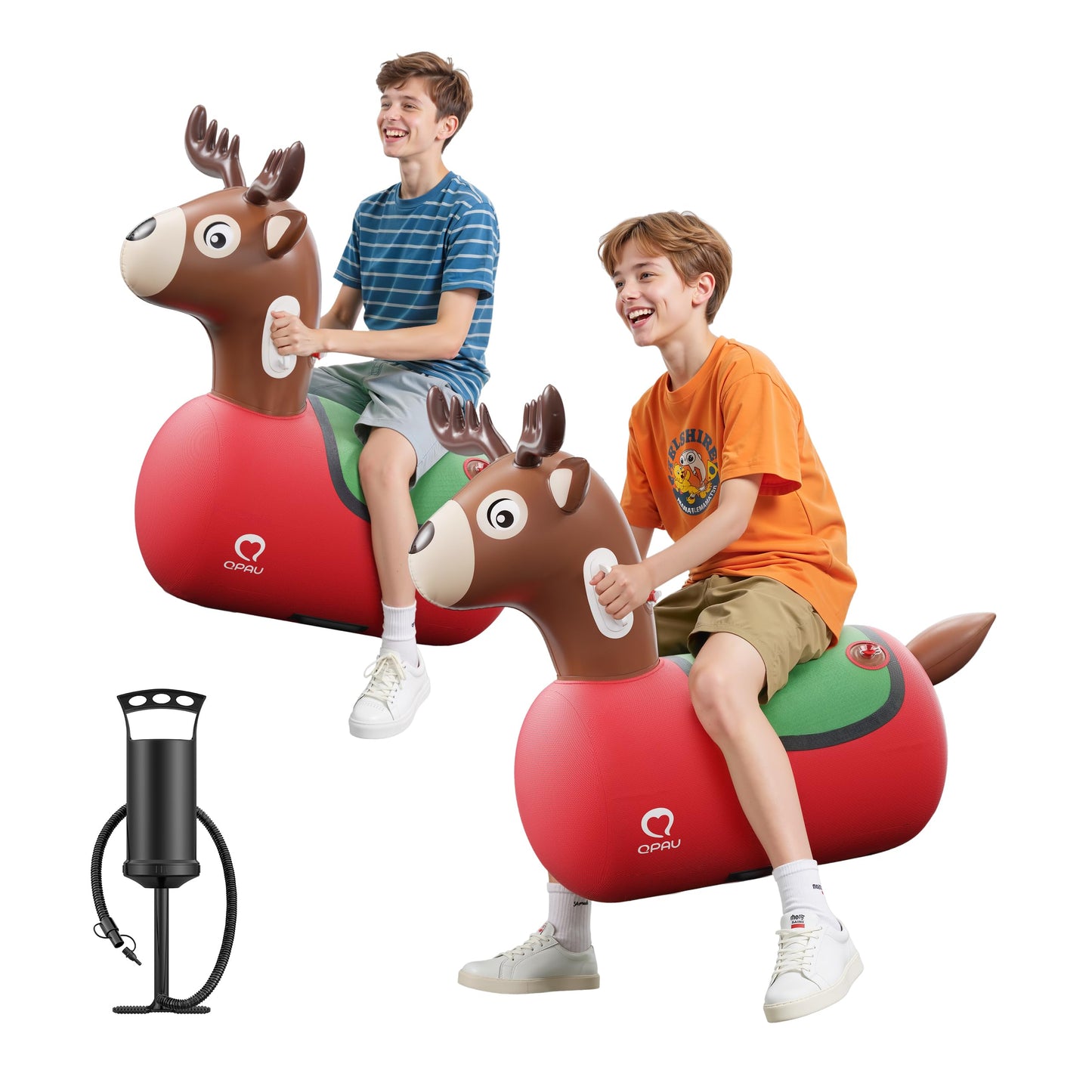 QPAU Inflatable Reindeer Hopper Bouncer – 2-Pack with Pump & Fabric Cover