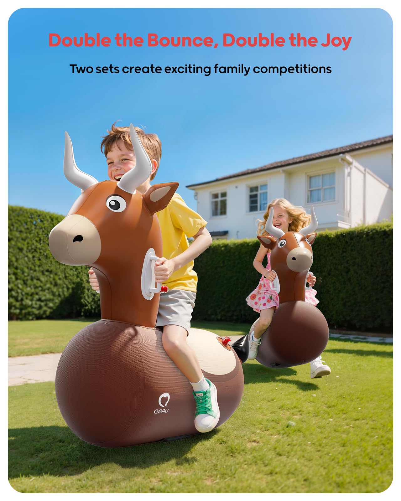 QPAU Inflatable Reindeer Hopper 2-Pack with Pump – Ride-On Toy for Kids & Adults