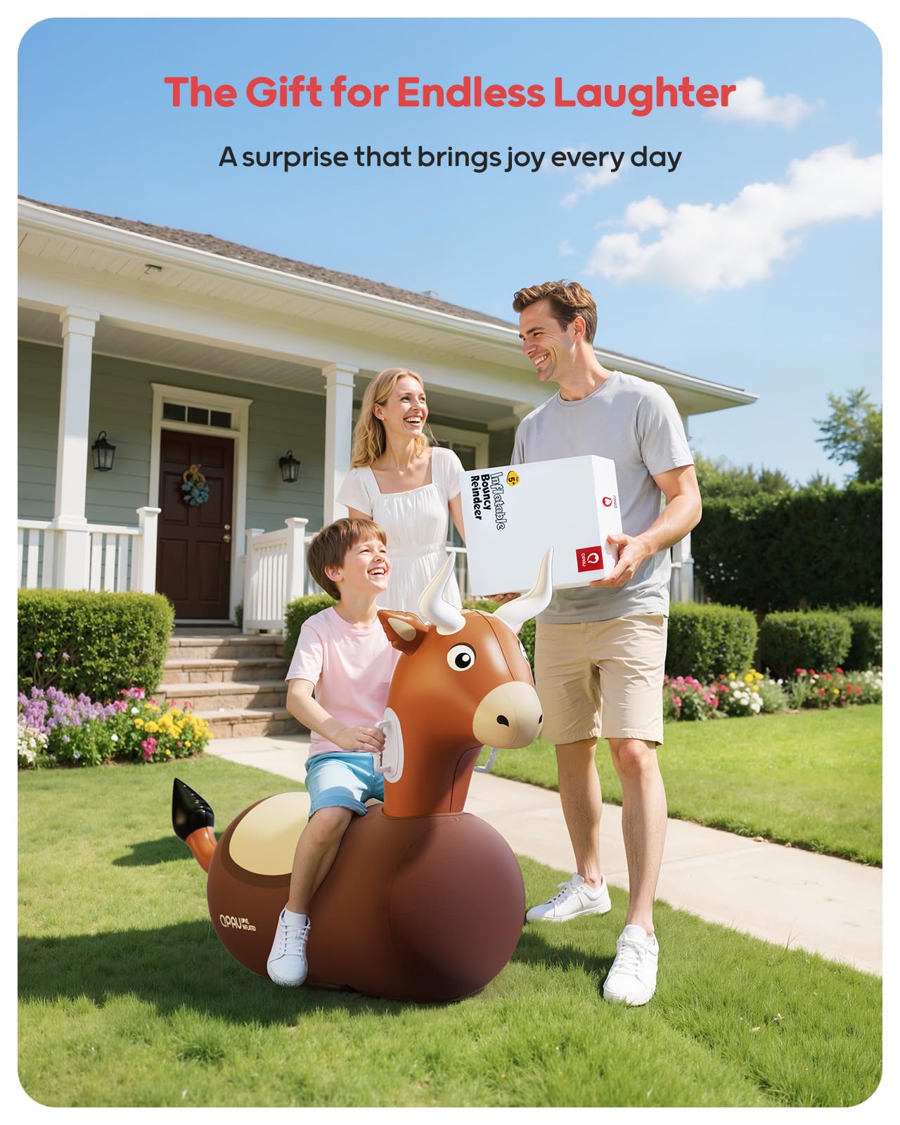 QPAU Inflatable Reindeer Hopper 2-Pack with Pump – Ride-On Toy for Kids & Adults