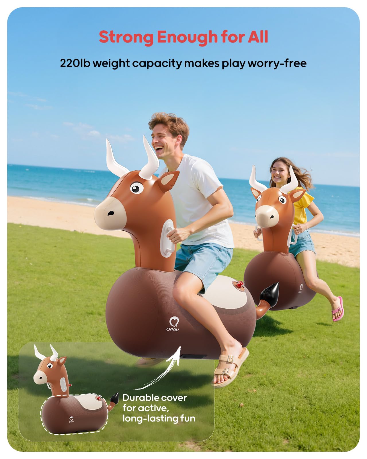 QPAU Inflatable Reindeer Hopper 2-Pack with Pump – Ride-On Toy for Kids & Adults