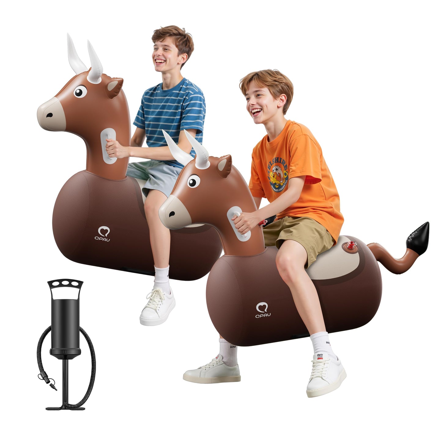 QPAU Inflatable Reindeer Hopper 2-Pack with Pump – Ride-On Toy for Kids & Adults