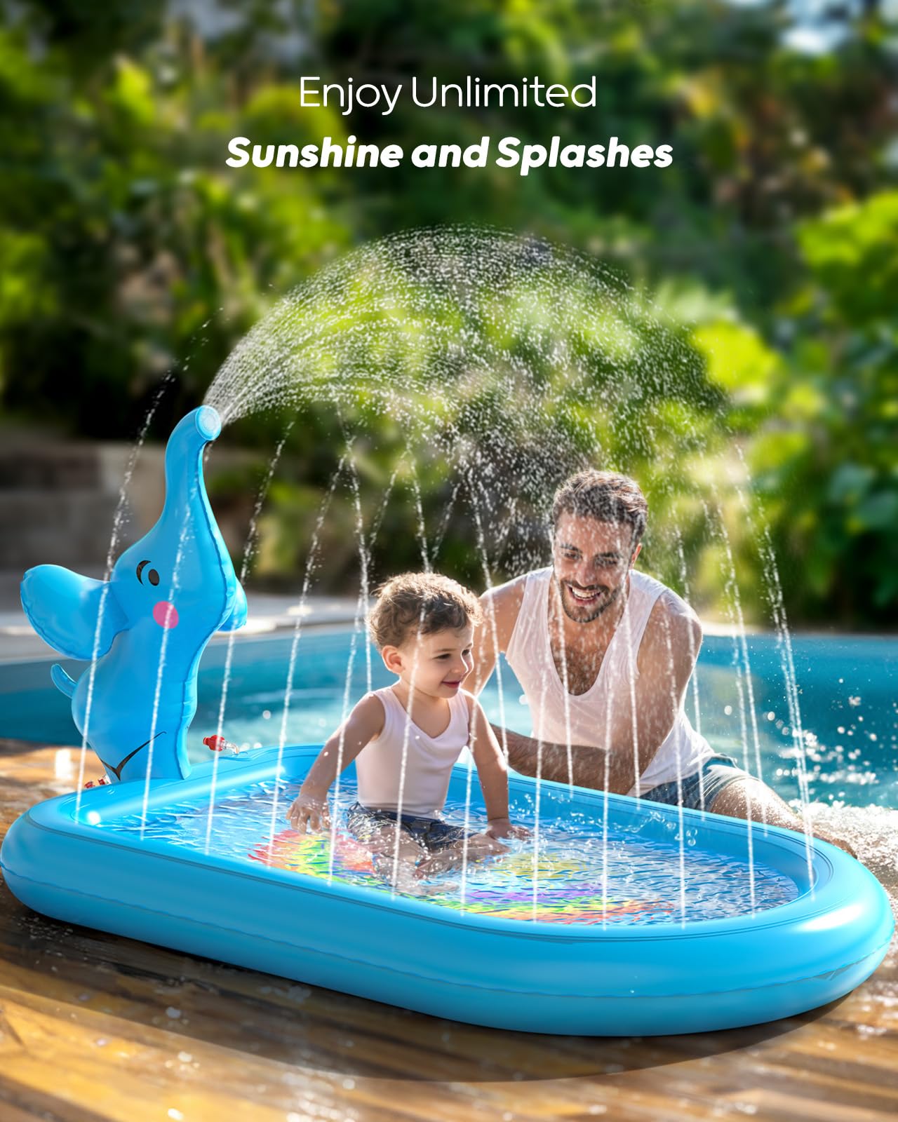 QPAU Splash Pads for Toddlers 1-3 – Blue Elephant Sprinkler Pool for Outdoor Play