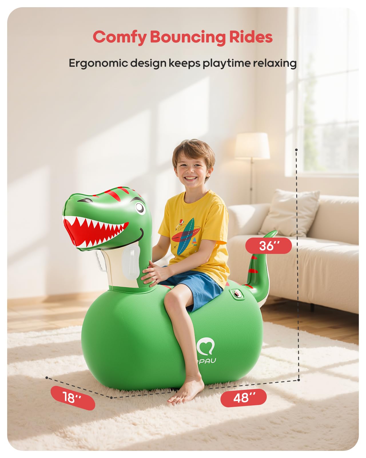 QPAU Inflatable 2-Pack Bouncy Dinosaur Toys with Hand Pump – Heavy-Duty Ride-On Jumpers for Kids 5+