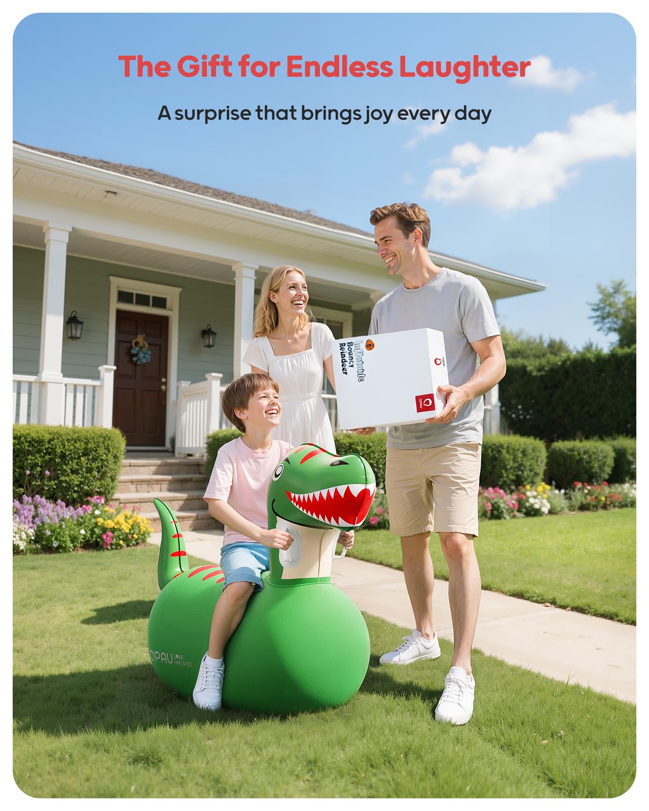 QPAU Inflatable 2-Pack Bouncy Dinosaur Toys with Hand Pump – Heavy-Duty Ride-On Jumpers for Kids 5+