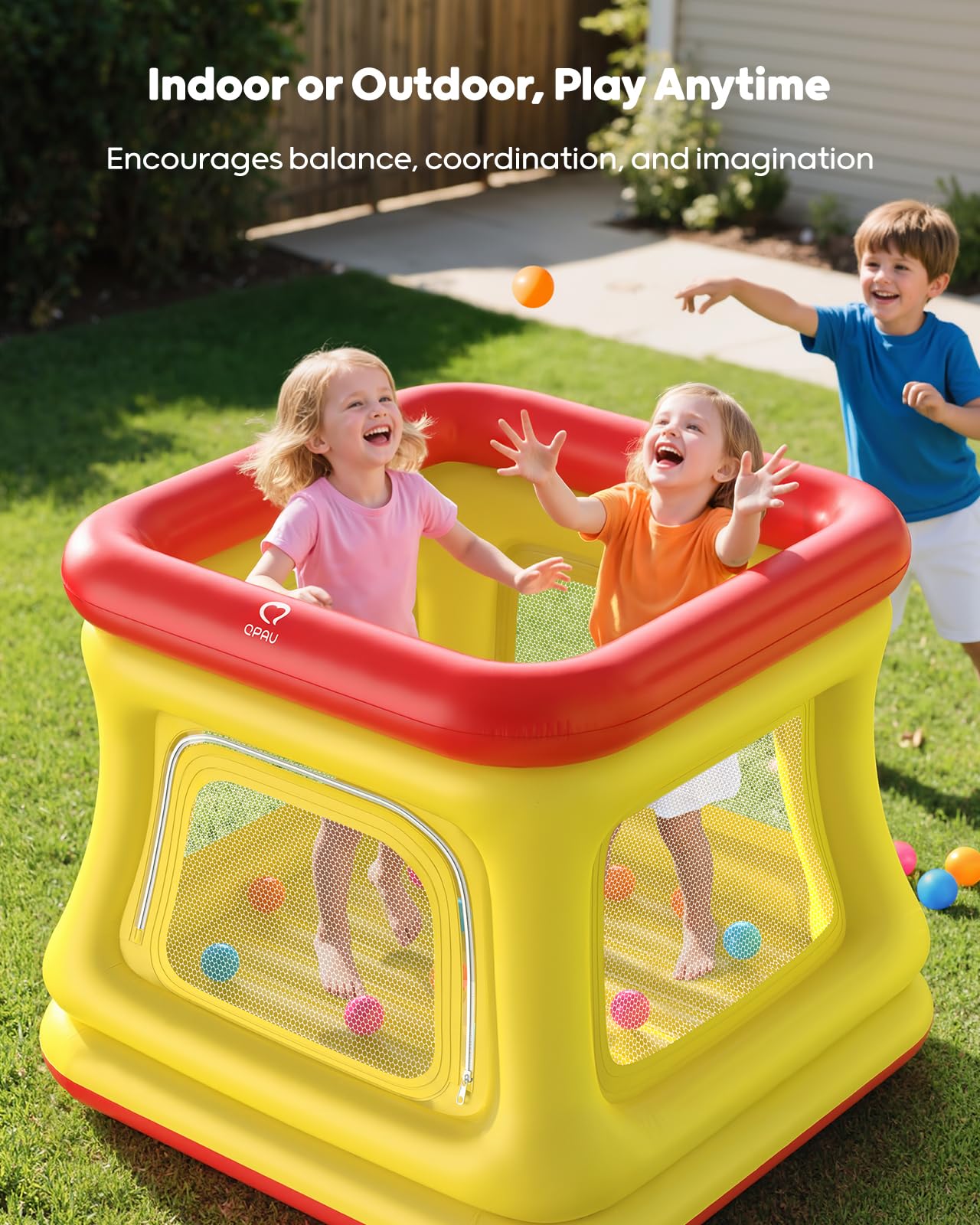 QPAU 3-in-1 Inflatable Bounce House for Toddlers 1-3 – Ball Pit, Trampoline & Indoor/Outdoor Play