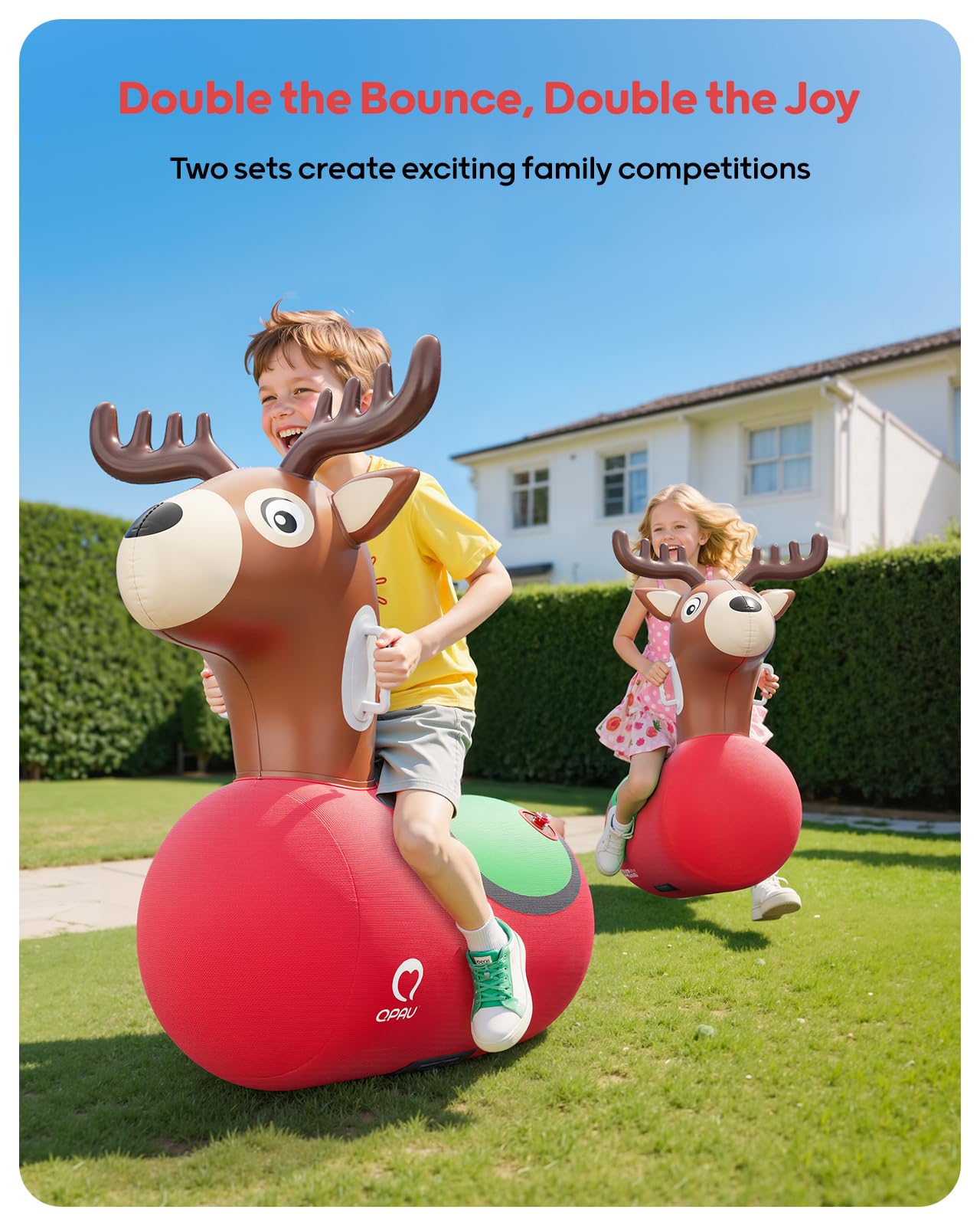 QPAU Inflatable Reindeer Hopper Bouncer – 2-Pack with Pump & Fabric Cover
