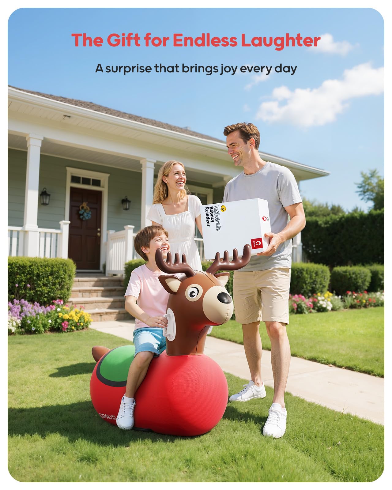 QPAU Inflatable Reindeer Hopper Bouncer – 2-Pack with Pump & Fabric Cover