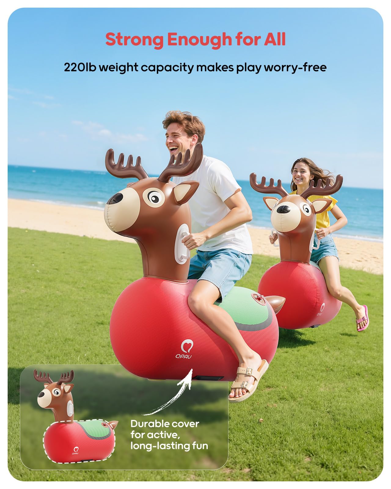 QPAU Inflatable Reindeer Hopper Bouncer – 2-Pack with Pump & Fabric Cover