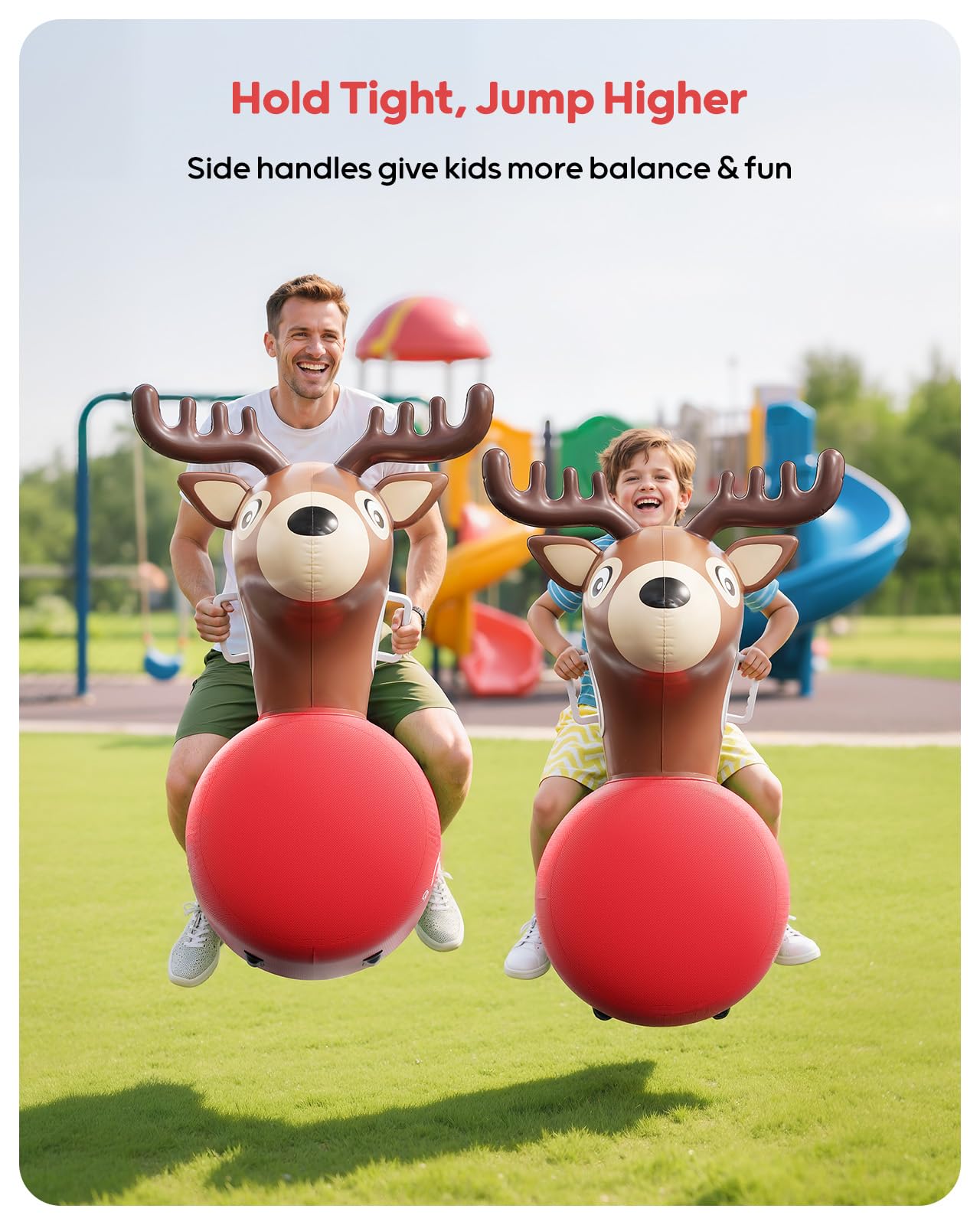 QPAU Inflatable Reindeer Hopper Bouncer – 2-Pack with Pump & Fabric Cover