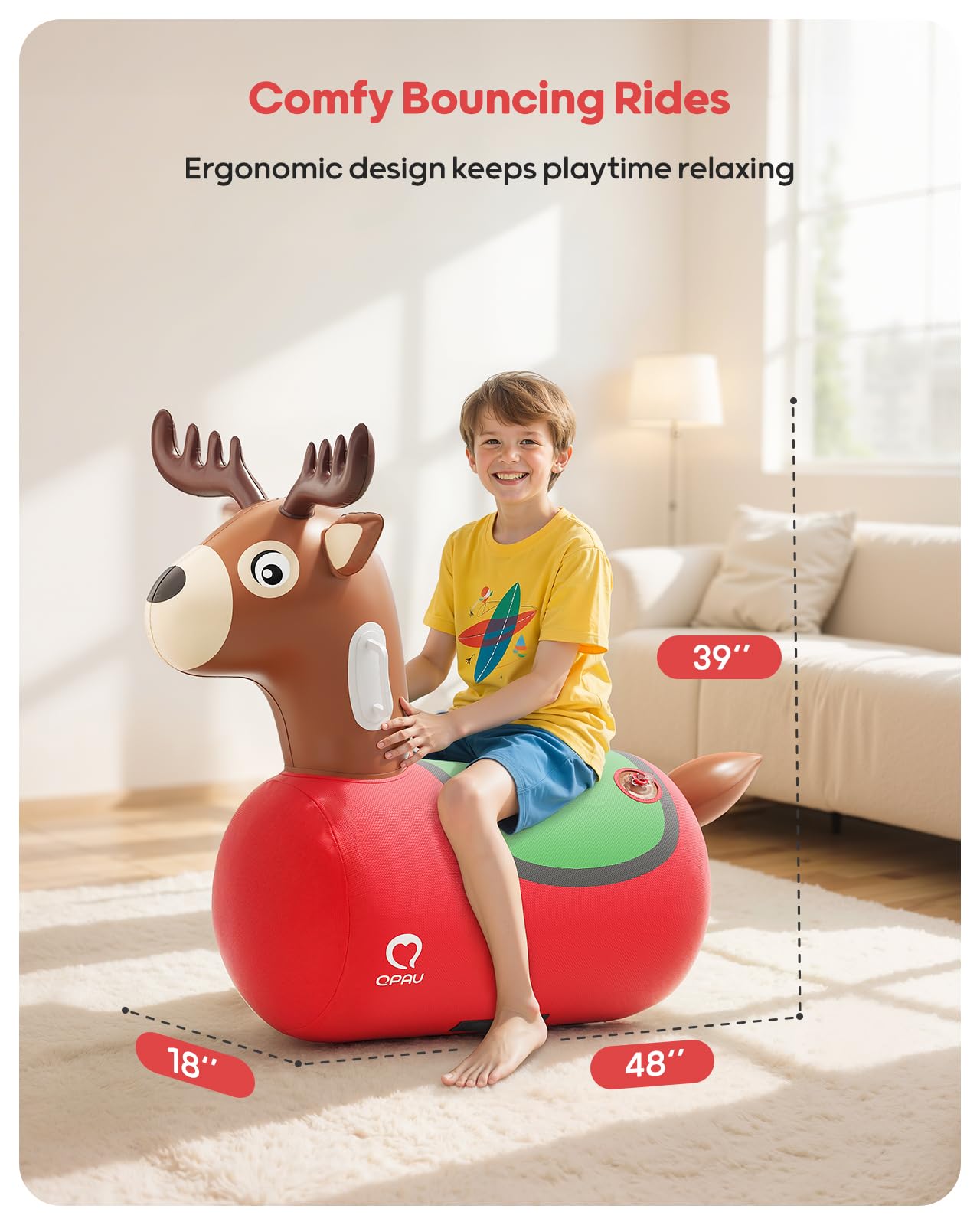 QPAU Inflatable Reindeer Hopper Bouncer – 2-Pack with Pump & Fabric Cover