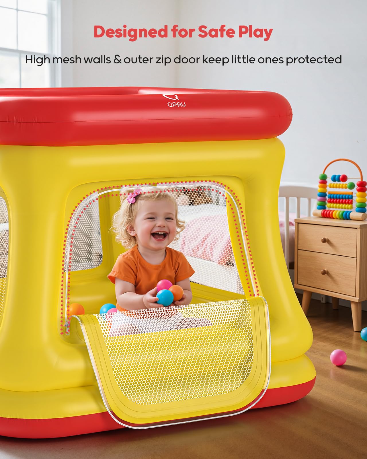 QPAU 3-in-1 Inflatable Bounce House for Toddlers 1-3 – Ball Pit, Trampoline & Indoor/Outdoor Play