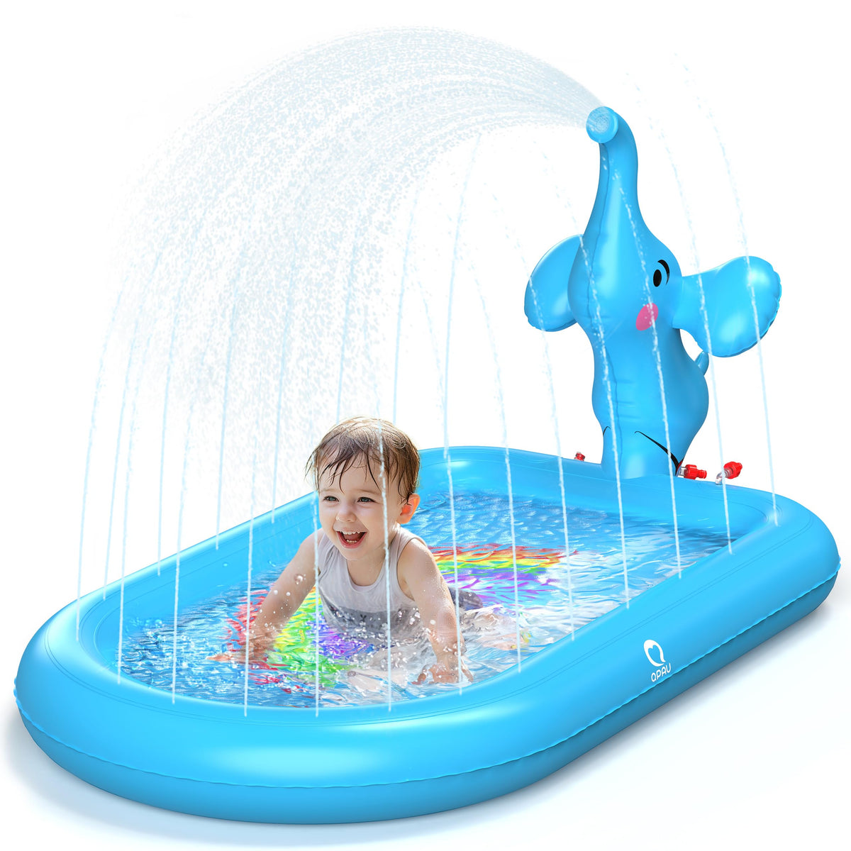 QPAU Splash Pads for Toddlers 1-3 – Blue Elephant Sprinkler Pool for Outdoor Play