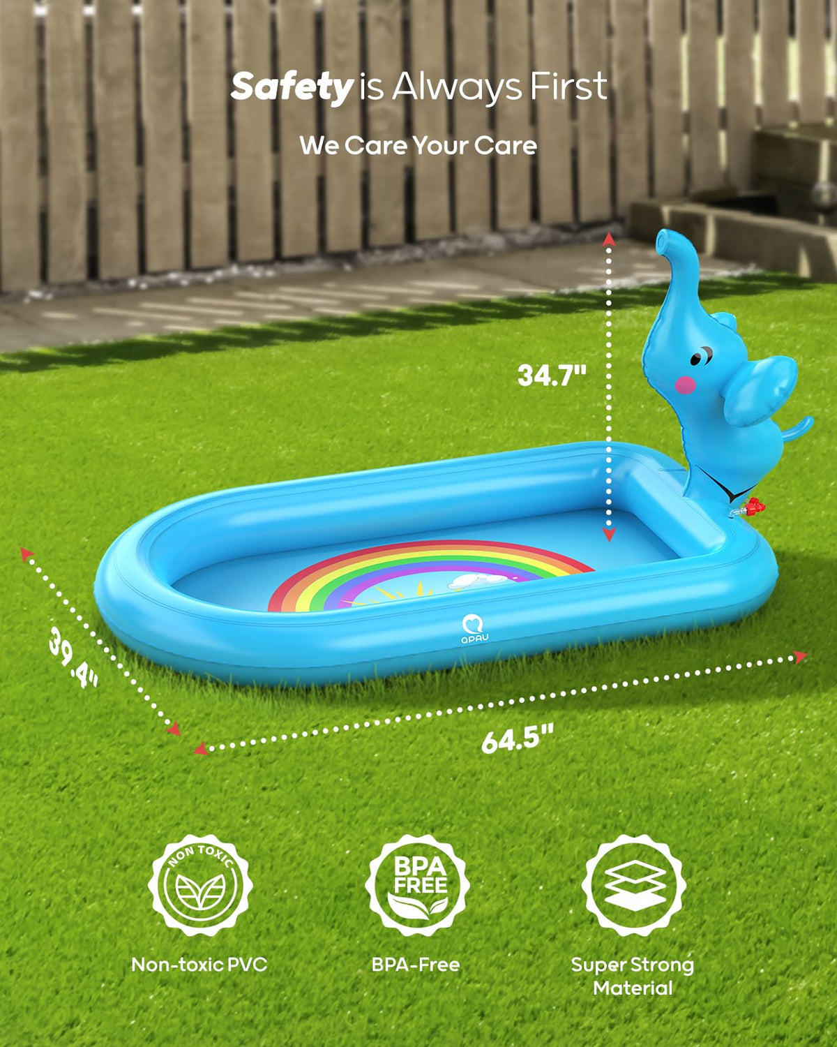 QPAU Splash Pads for Toddlers 1-3 – Blue Elephant Sprinkler Pool for Outdoor Play