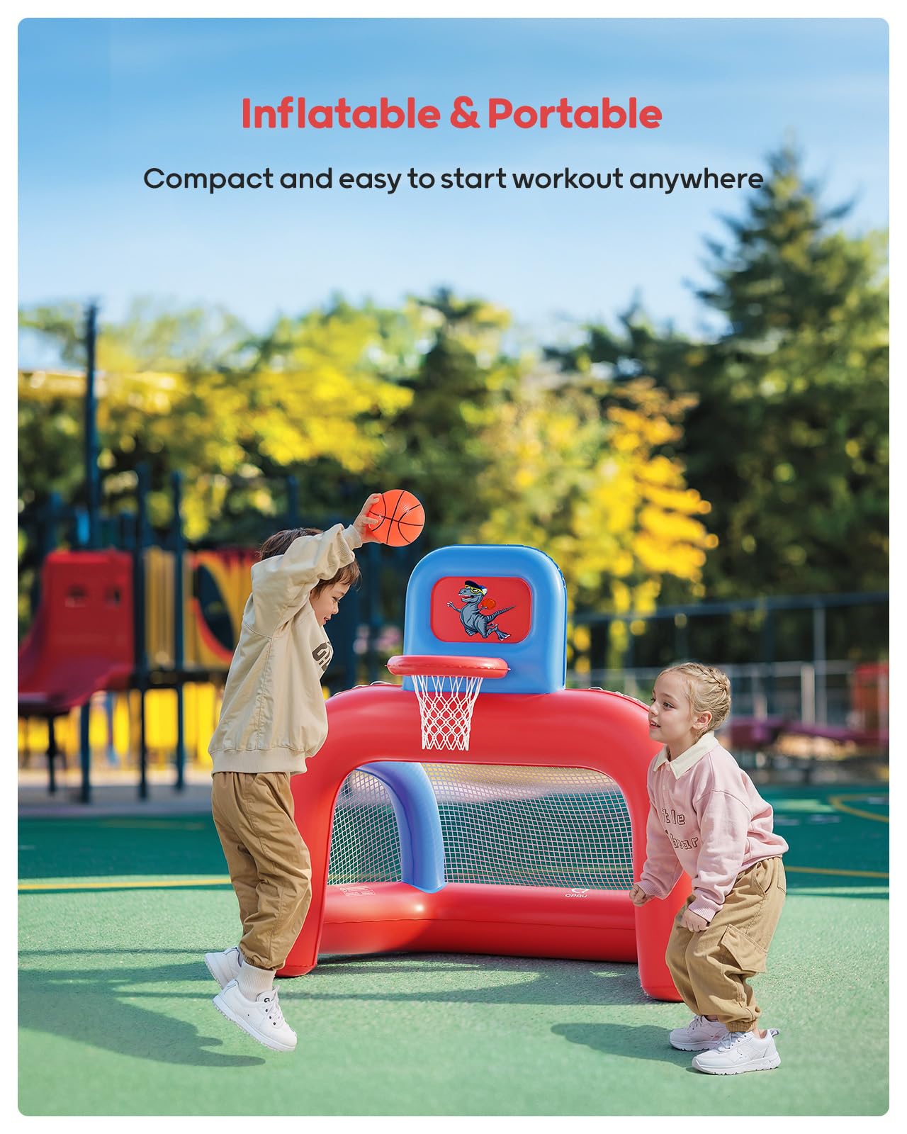 QPAU 2-in-1 Inflatable Toddler Basketball Hoop & Soccer Goal Set | Indoor & Outdoor Play