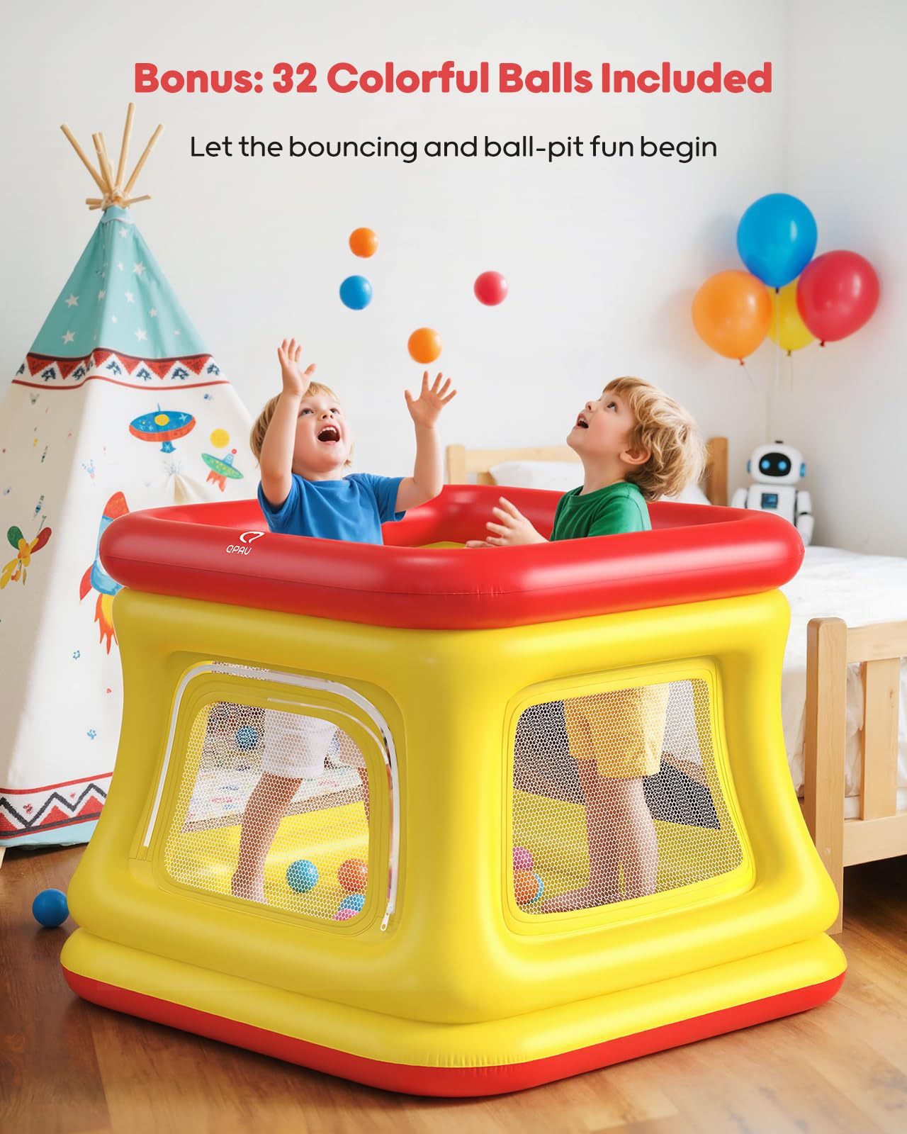 QPAU 3-in-1 Inflatable Bounce House for Toddlers 1-3 – Ball Pit, Trampoline & Indoor/Outdoor Play