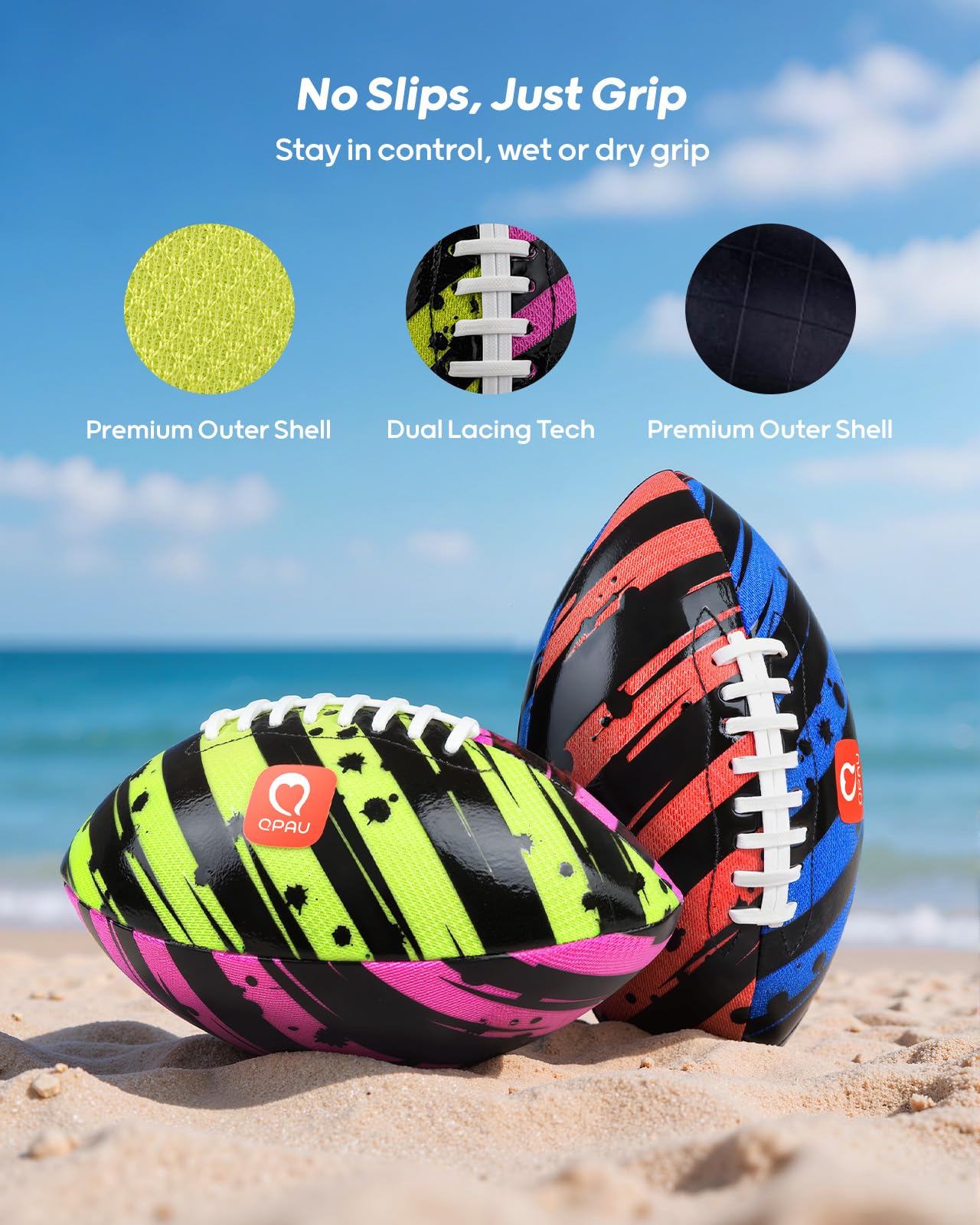 QPAU Waterproof Football (2 Pack) – 10-Inch Outdoor Pool & Beach Toy