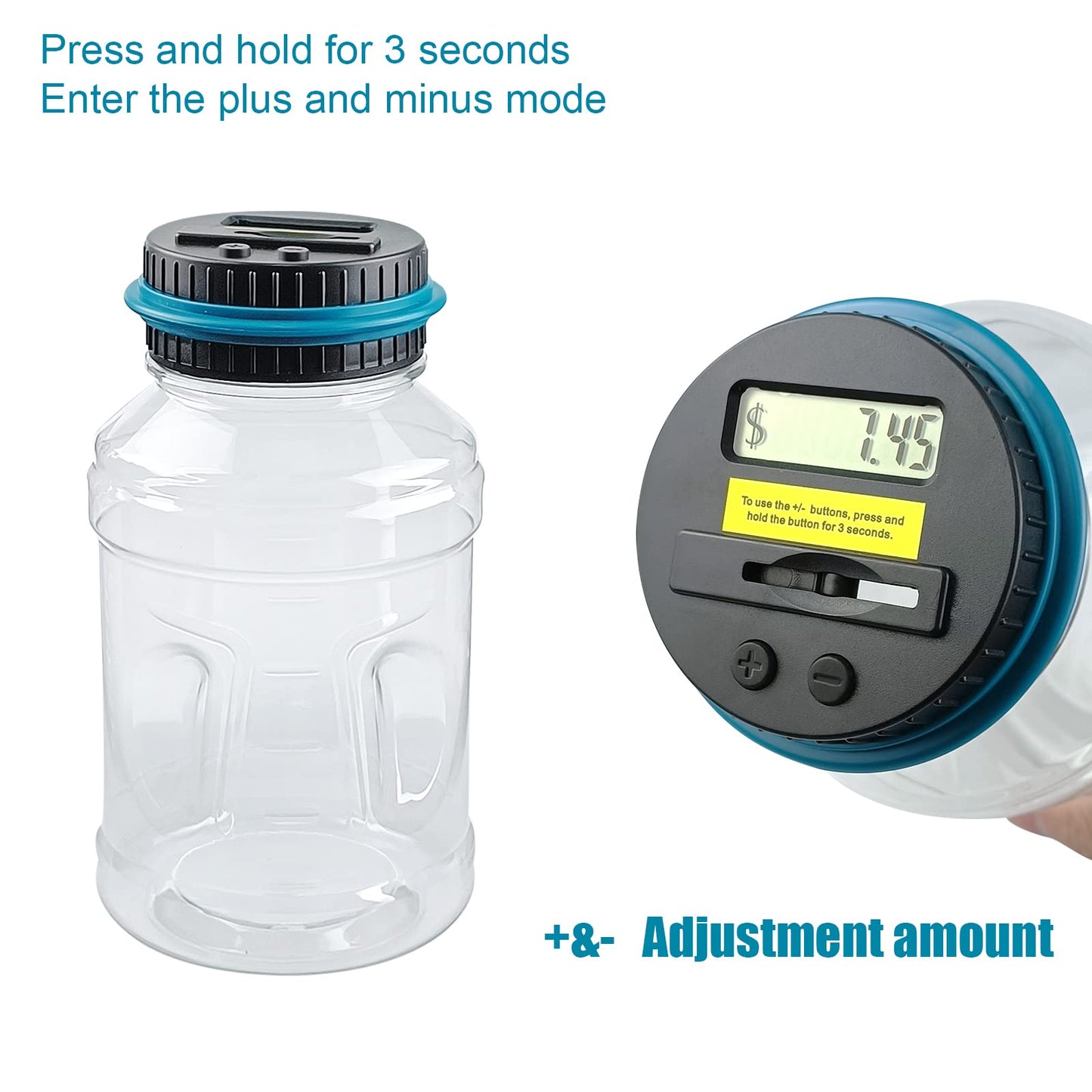 QPEY Large Piggy Bank for Adults – 1.8L Digital Coin Counter with LCD Display