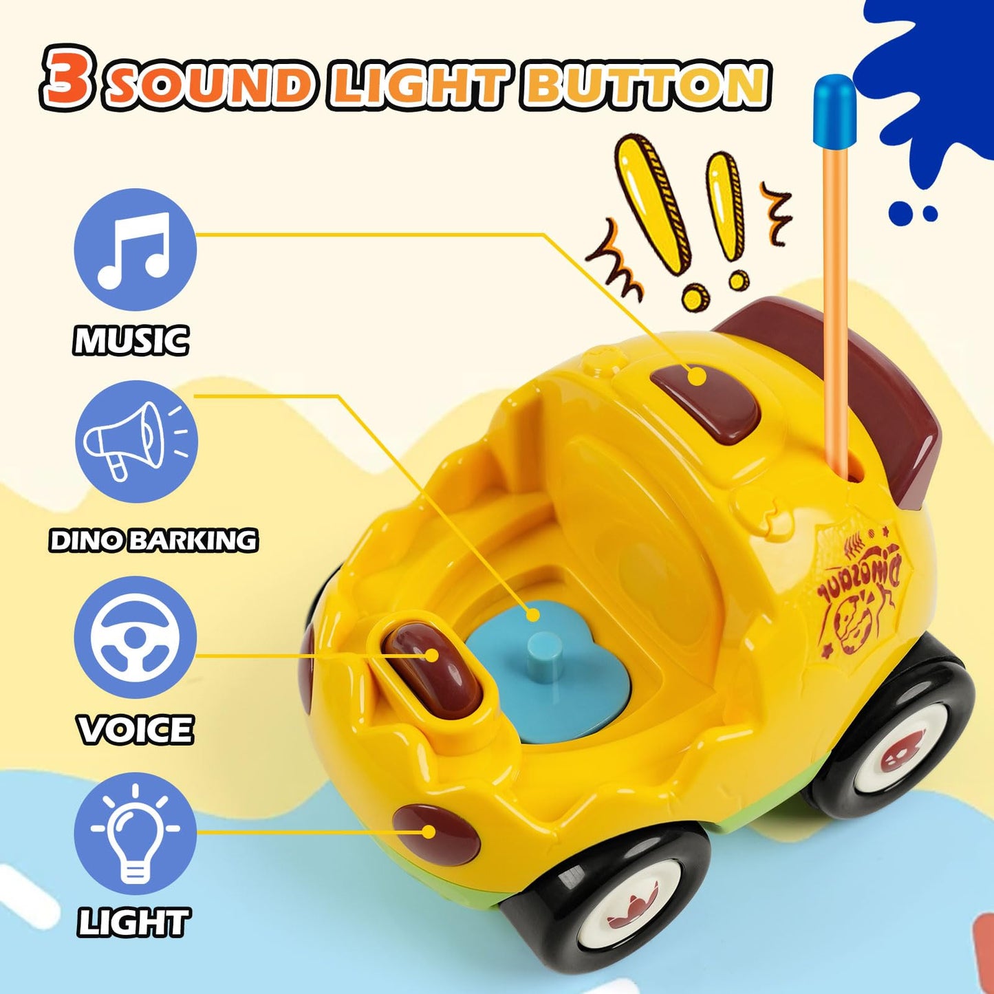 QPOU 2-Pack Remote Control Dinosaur Cars for Kids – Dino RC with Lights & Music