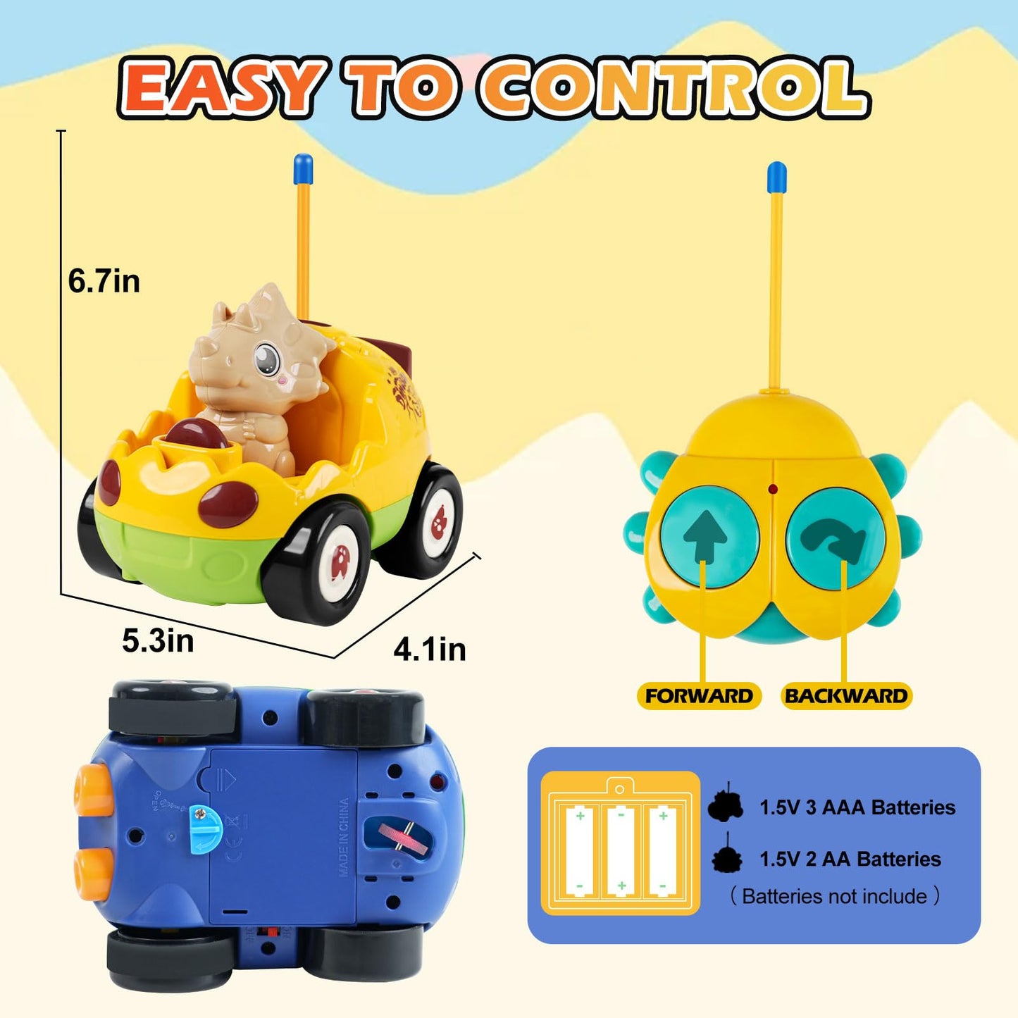 QPOU 2-Pack Remote Control Dinosaur Cars for Kids – Dino RC with Lights & Music