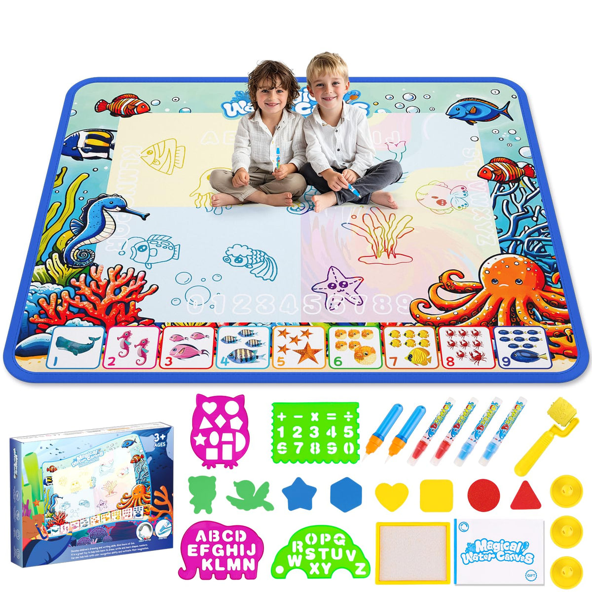 QQduck Water Doodle Mat 40x32 – Reusable Water Painting & Drawing Mat for Kids 3-8