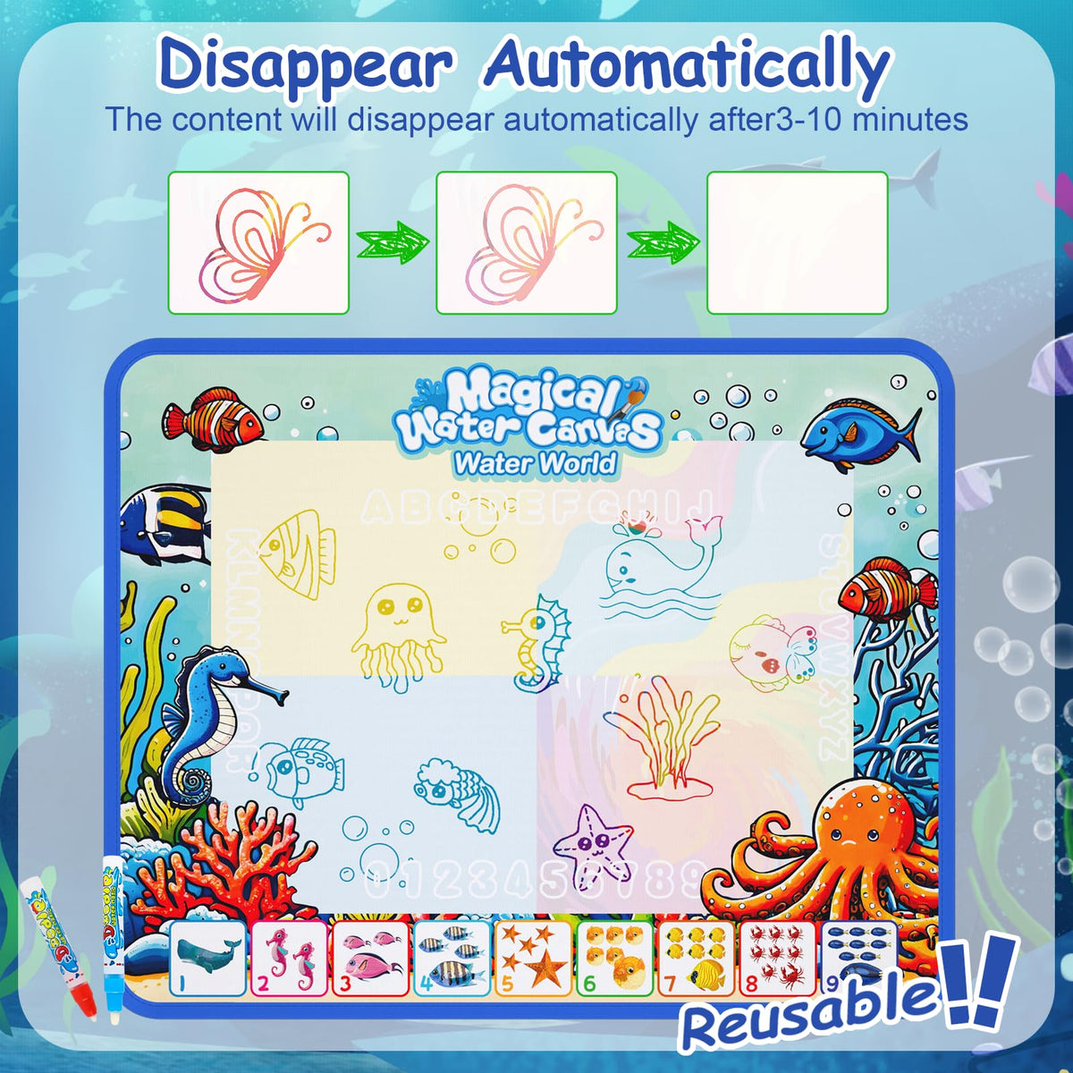 QQduck Water Doodle Mat 40x32 – Reusable Water Painting & Drawing Mat for Kids 3-8