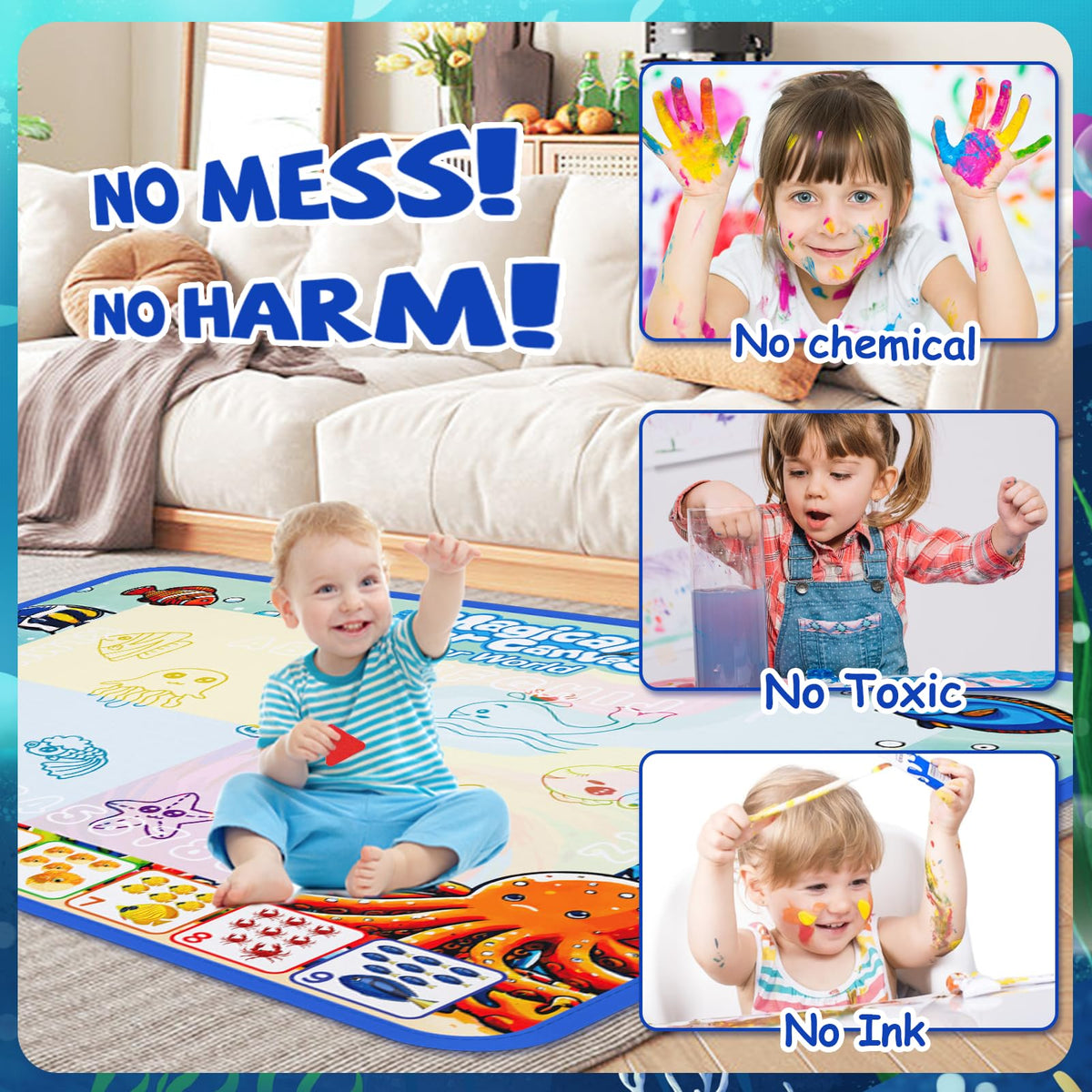 QQduck Water Doodle Mat 40x32 – Reusable Water Painting & Drawing Mat for Kids 3-8