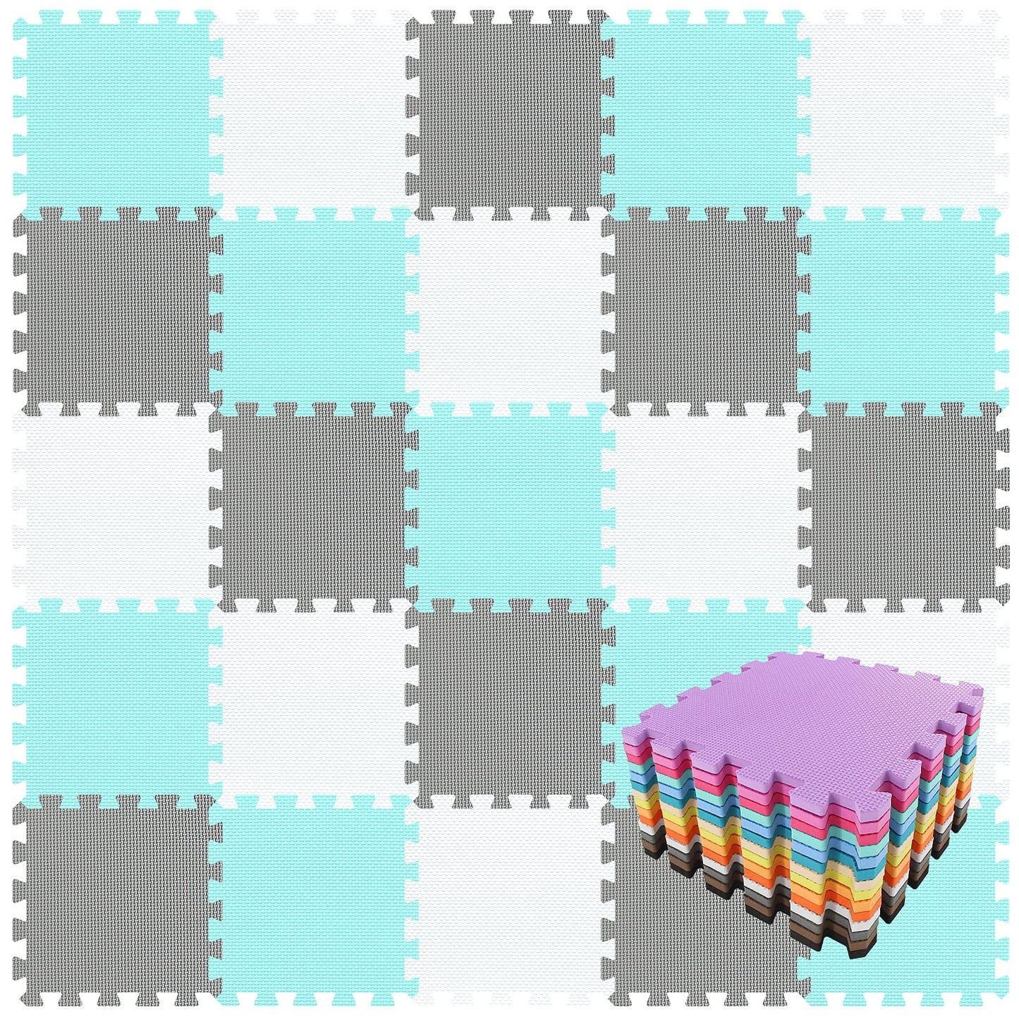 qqpp EVA Rubber 18 Tiles Interlocking Floor Mats – Baby Play Mat & Home Workout