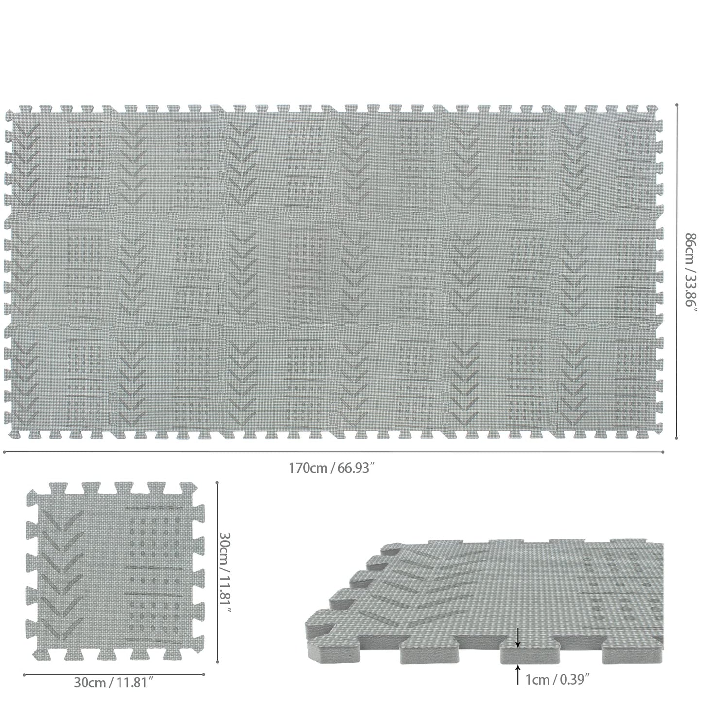 qqpp EVA 18 Tiles Baby Play Mat – Interlocking Foam Tiles (Gray)