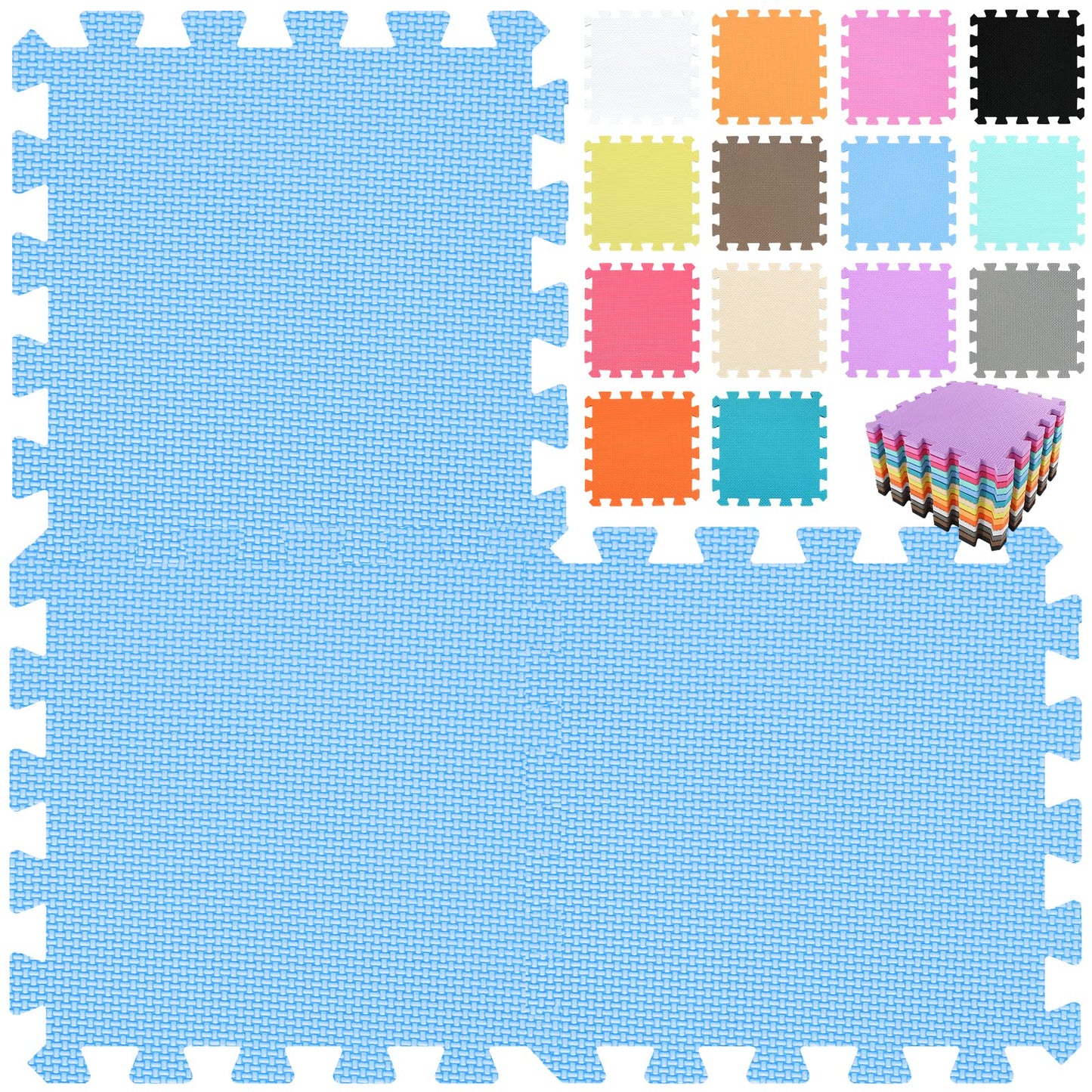 qqpp EVA Rubber 18 Tiles Interlocking Puzzle Foam Floor Mats – Blue Baby Play Mat & Home Workout