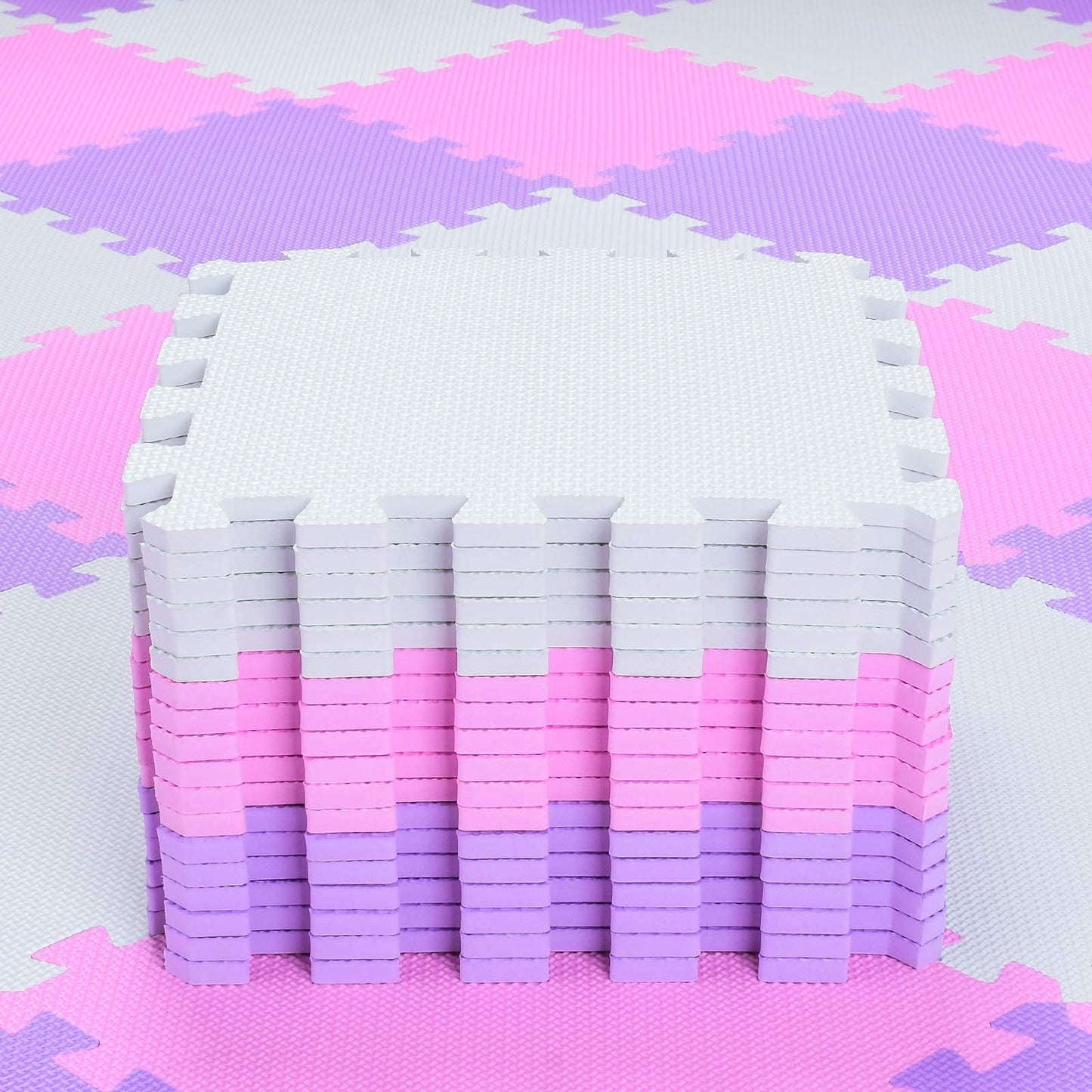 qqpp EVA 18-Tile Interlocking Foam Floor Mats – Baby Play Mat & Home Exercise Mat (White, Pink, Purple)