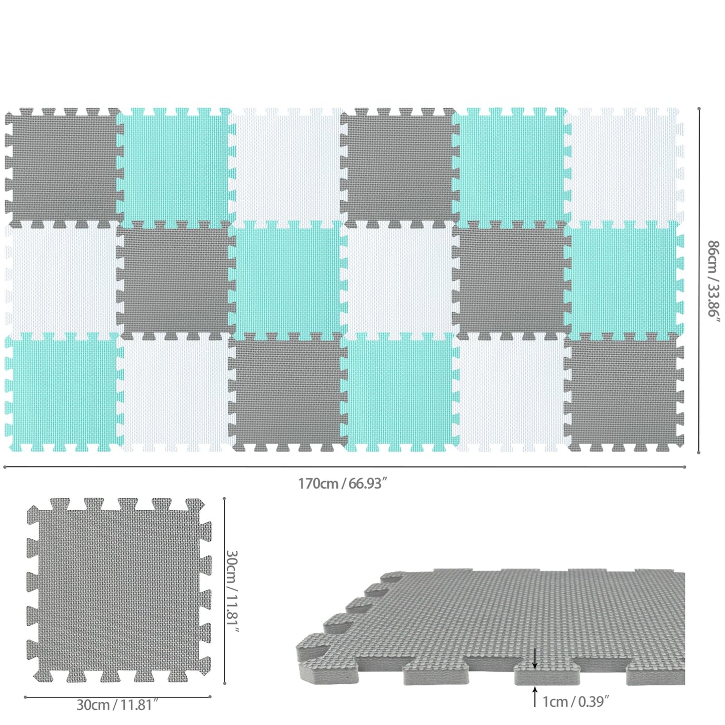 qqpp EVA Rubber 18 Tiles Interlocking Floor Mats – Baby Play Mat & Home Workout