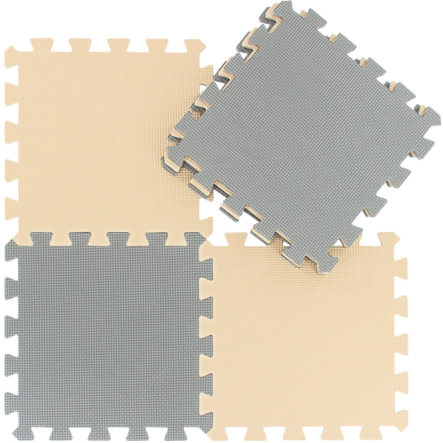 qqpp EVA Rubber 18 Tiles Interlocking Puzzle Floor Mats – Baby Play Mat & Exercise Mat (Beige, Gray)