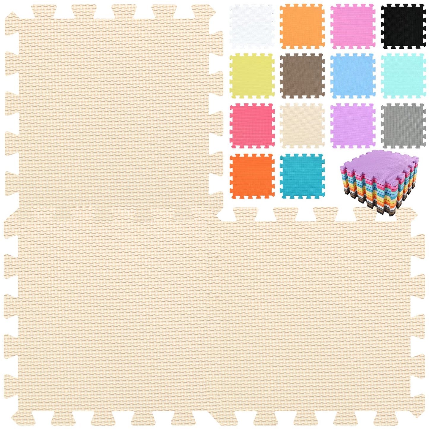 qqpp EVA Rubber 18 Tiles Interlocking Puzzle Foam Floor Mats – Beige Baby Play Mat & Home Workout (QC-Jb18N)