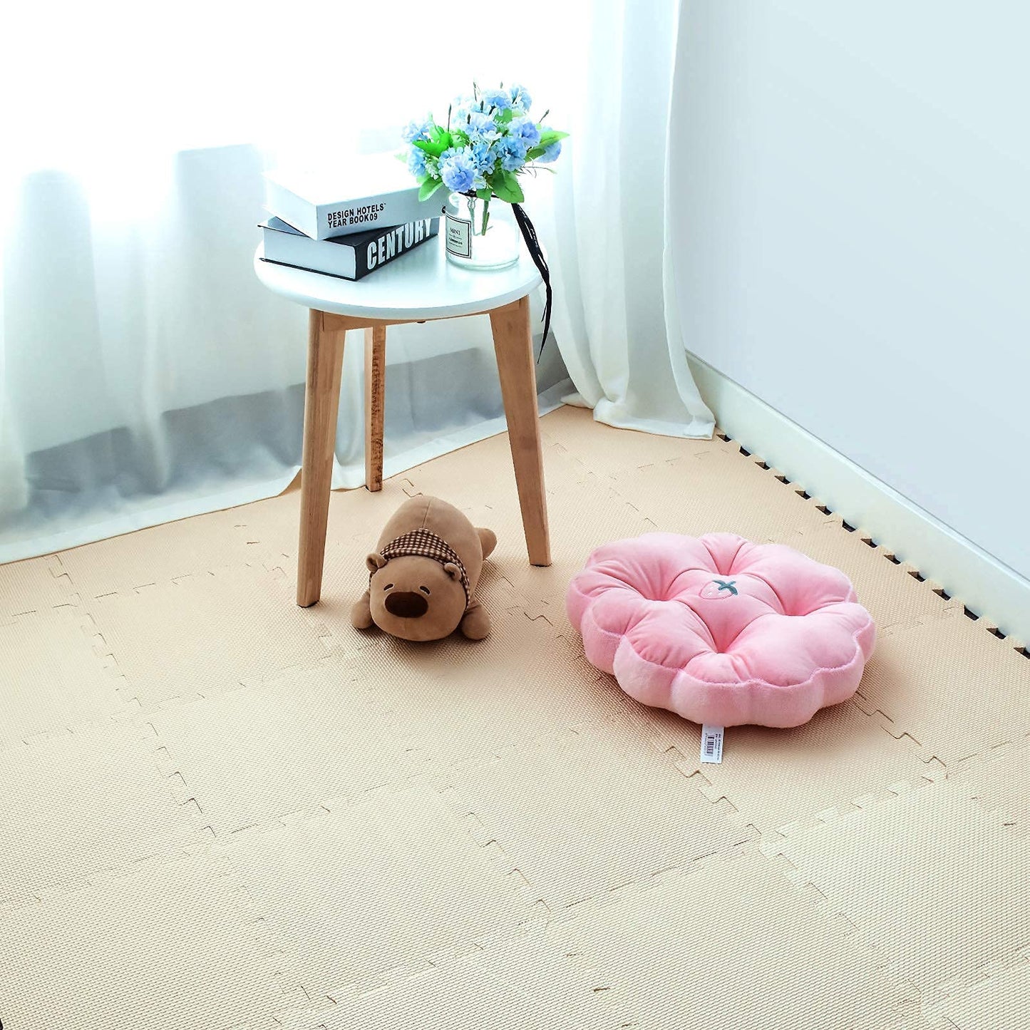 qqpp EVA Rubber 18 Tiles Interlocking Puzzle Foam Floor Mats – Beige Baby Play Mat & Home Workout (QC-Jb18N)