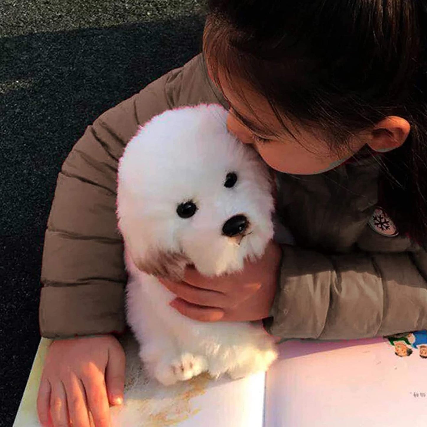 QREZAA 14-Inch Realistic Maltese Dog Plush – White Stuffed Animal Pillow