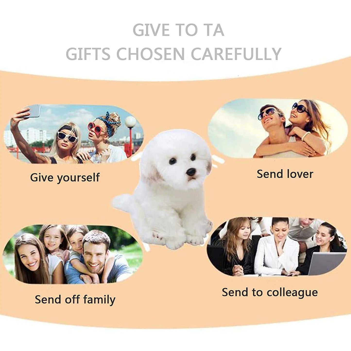 QREZAA 14-Inch Realistic Maltese Dog Plush – White Stuffed Animal Pillow