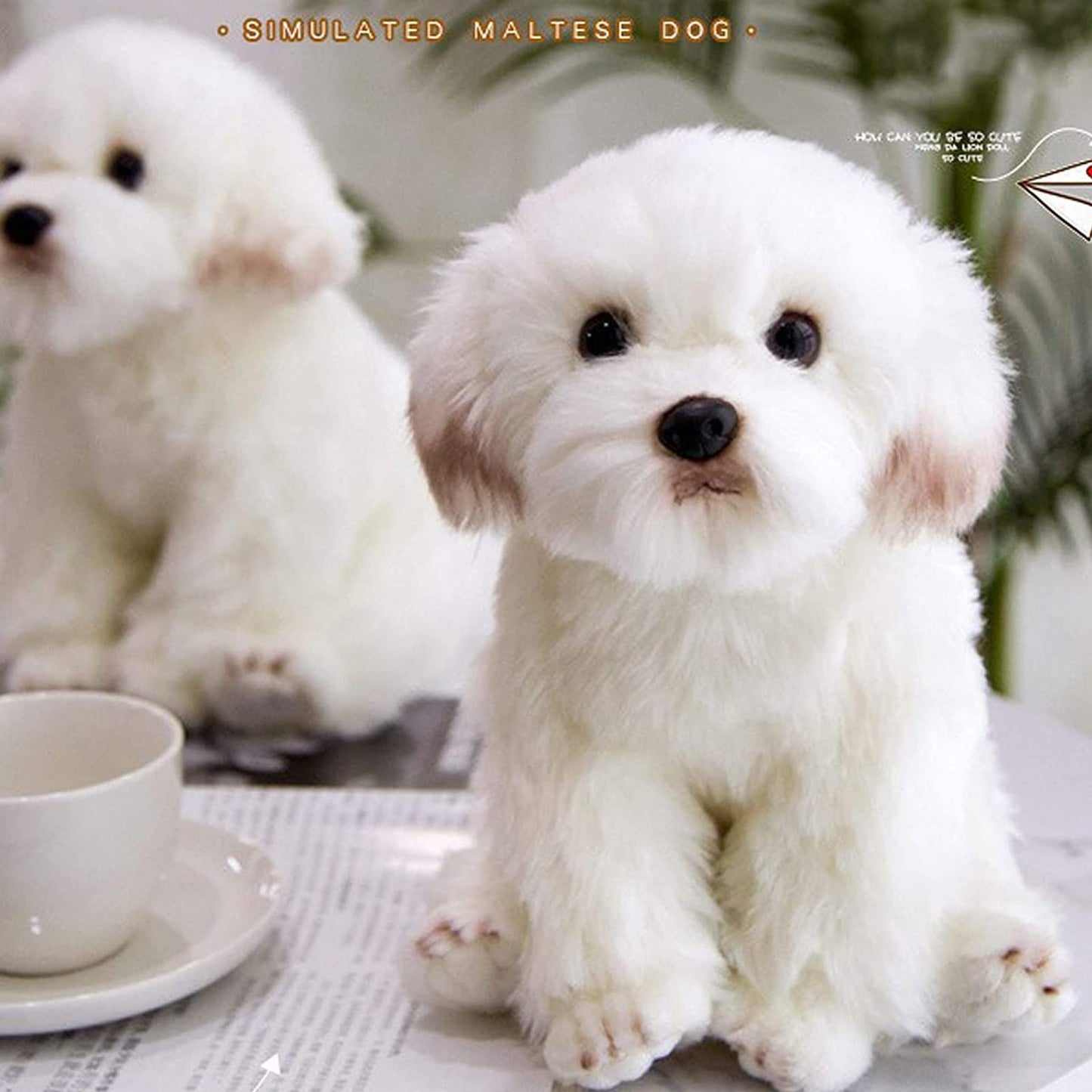 QREZAA 14-Inch Realistic Maltese Dog Plush – White Stuffed Animal Pillow