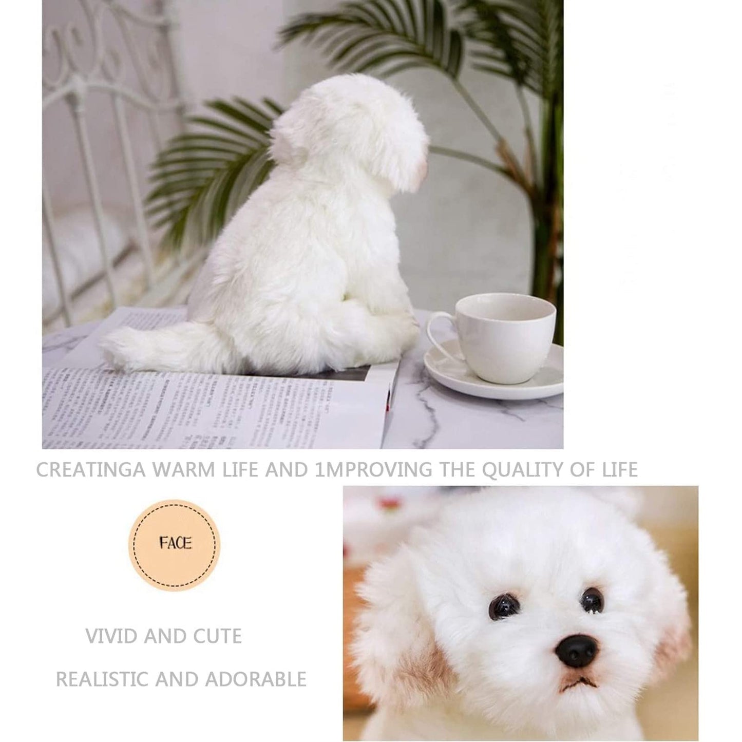QREZAA 14-Inch Realistic Maltese Dog Plush – White Stuffed Animal Pillow