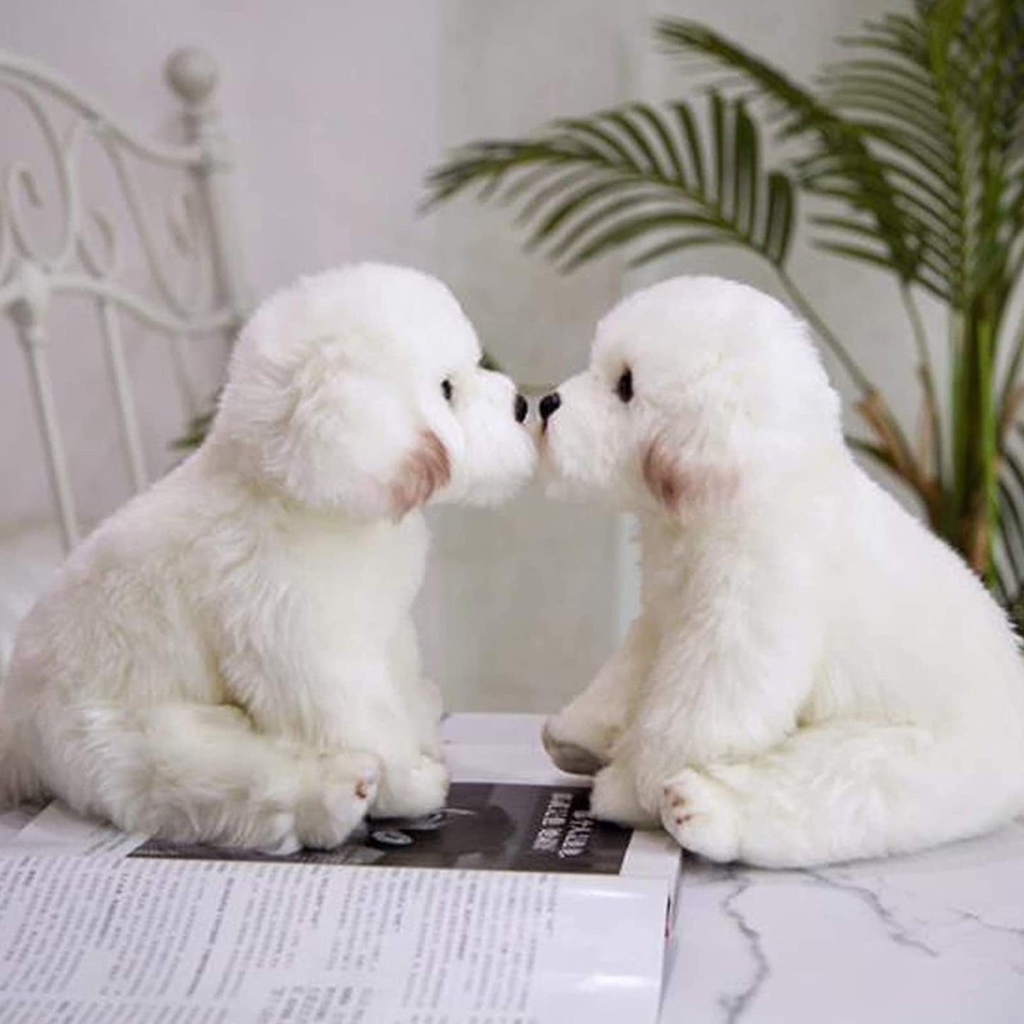 QREZAA 14-Inch Realistic Maltese Dog Plush – White Stuffed Animal Pillow