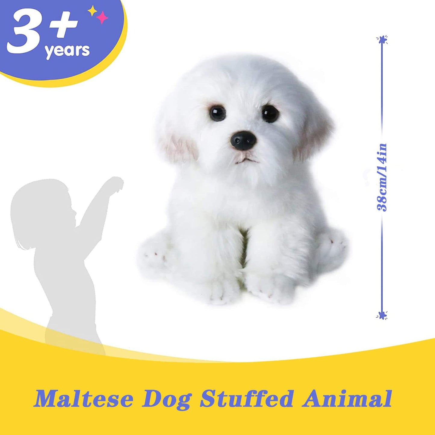 QREZAA 14-Inch Realistic Maltese Dog Plush – White Stuffed Animal Pillow