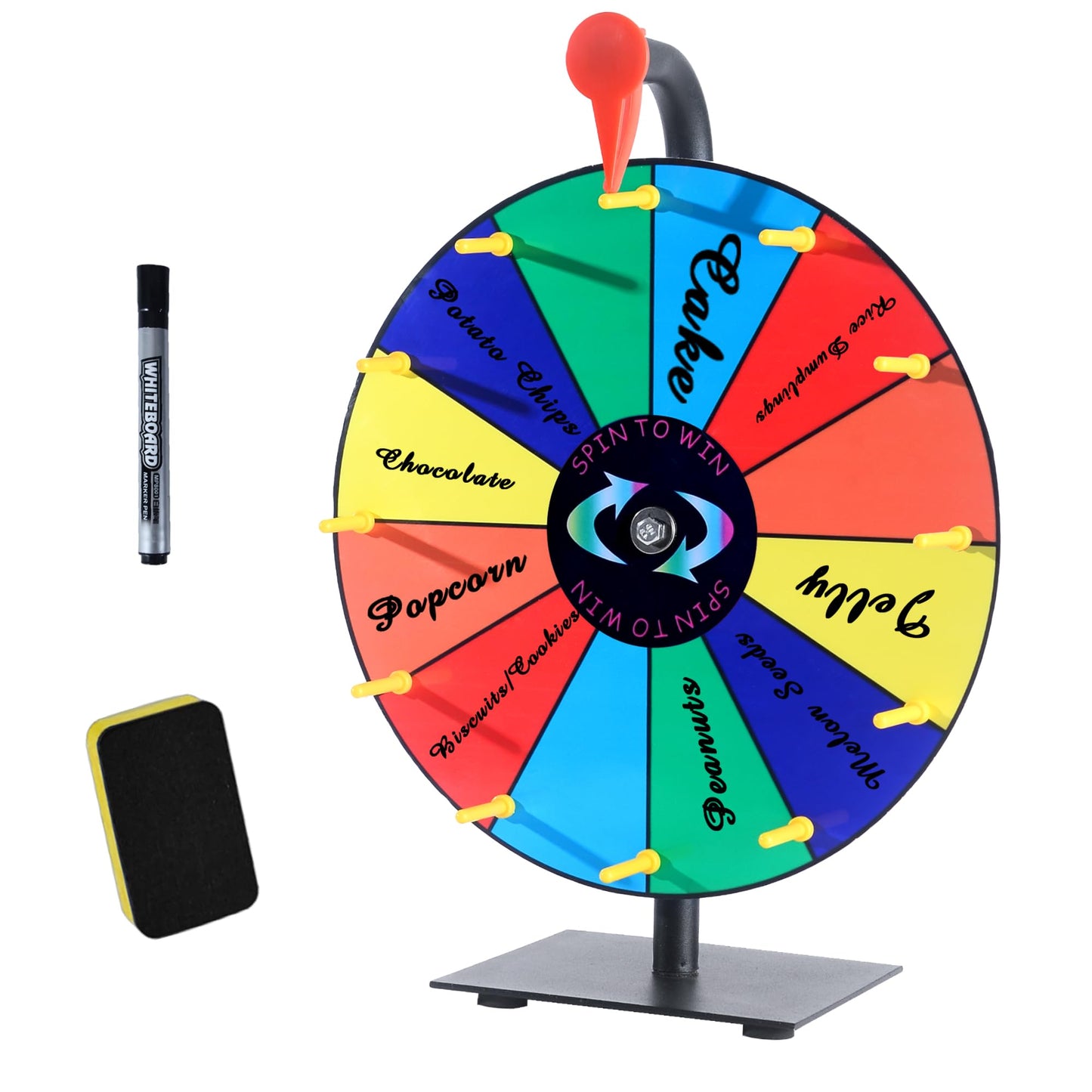 QRKMCFJM 12-Inch Spin Wheel with Stand – Customizable Prizes for Events