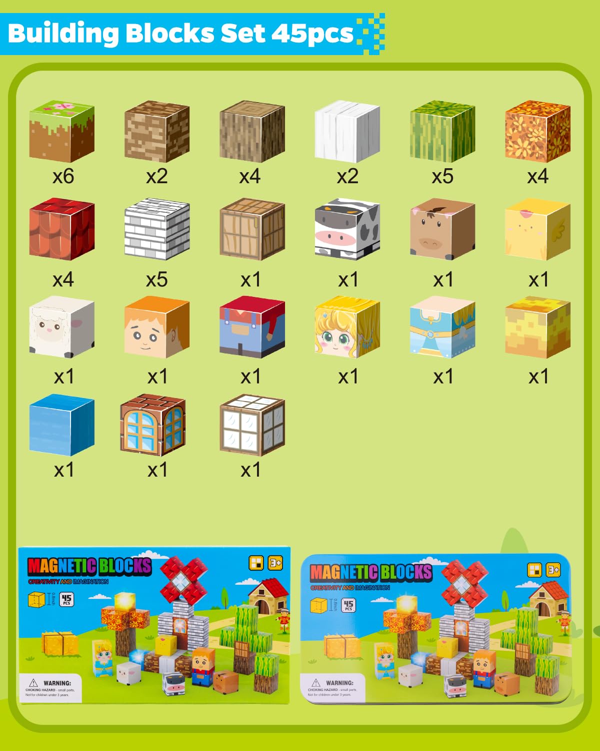 Qrooper Magnetic Blocks 45 Pcs Travel Toys with Light-Up Cubes – STEM Building Gift for Kids 3-8
