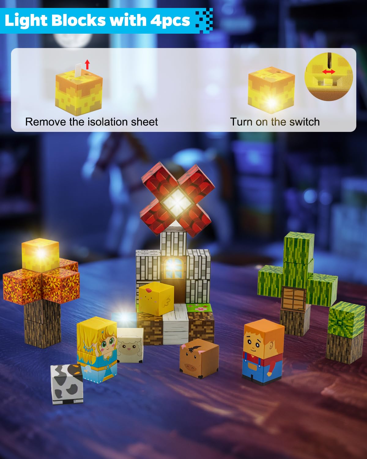 Qrooper Magnetic Blocks 45 Pcs Travel Toys with Light-Up Cubes – STEM Building Gift for Kids 3-8