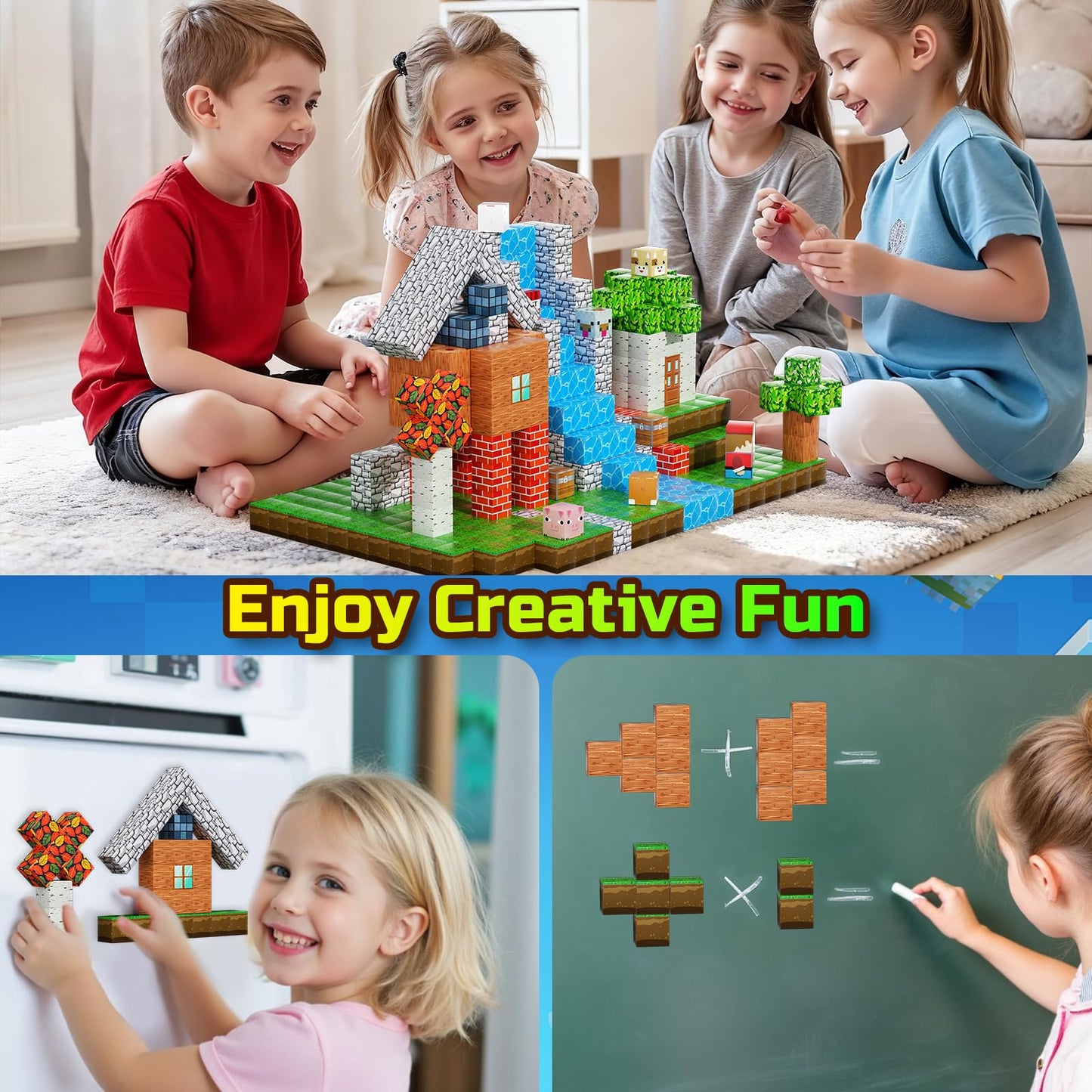 QRPQT 200PCS Magnetic Blocks – STEM Building Toy Set for Kids 3-10