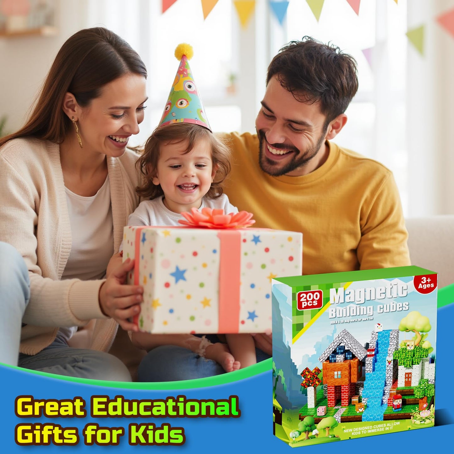 QRPQT 200PCS Magnetic Blocks – STEM Building Toy Set for Kids 3-10