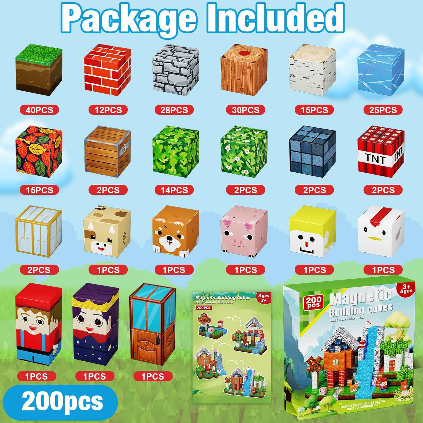 QRPQT 200PCS Magnetic Blocks – STEM Building Toy Set for Kids 3-10