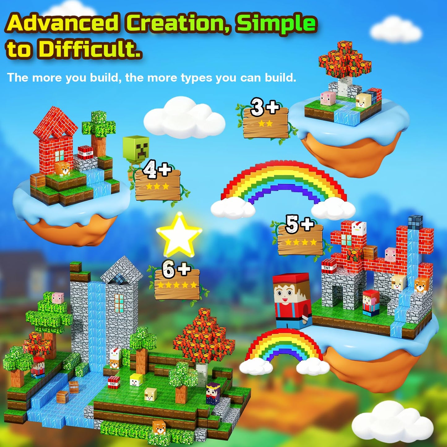 QRPQT 200PCS Magnetic Blocks – STEM Building Toy Set for Kids 3-10