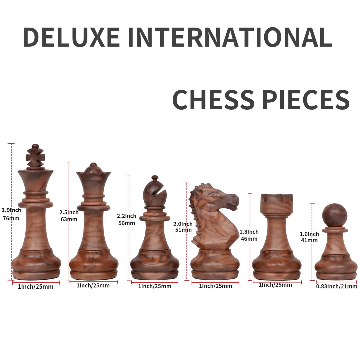 Qryovsa Luxury Staunton Chess Pieces – 32-Piece Replacement Set, 2.9 Inch King, Weighted, with Storage Bag