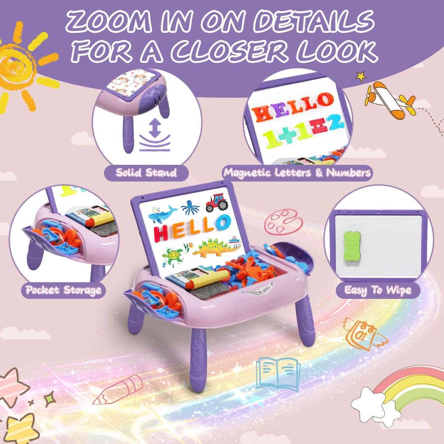 Qrytoi Doodle Easel Gift for 1-2 Year Old Girls - Magnetic Letters & Numbers